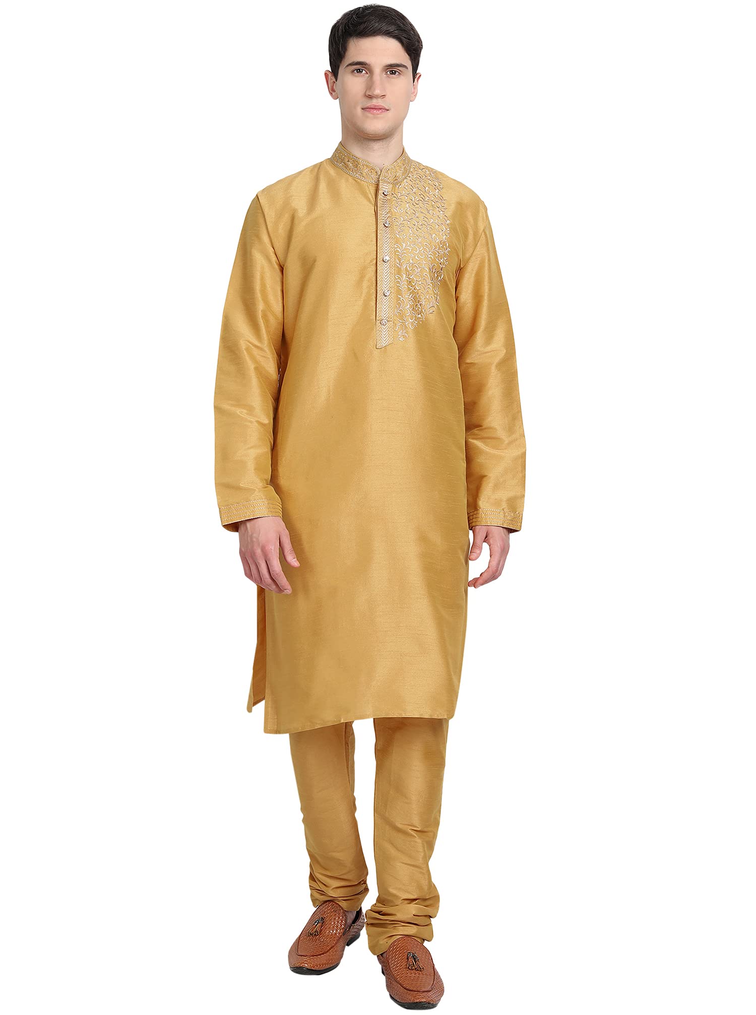 SKAVIJ Men's Kurta Pajama Set - Embroidered Art Silk Traditional Indian Outfit for Wedding & Festivals (Regular Fit) | Comfortable Ethnic Wear for Diwali, Eid & Special Occasions