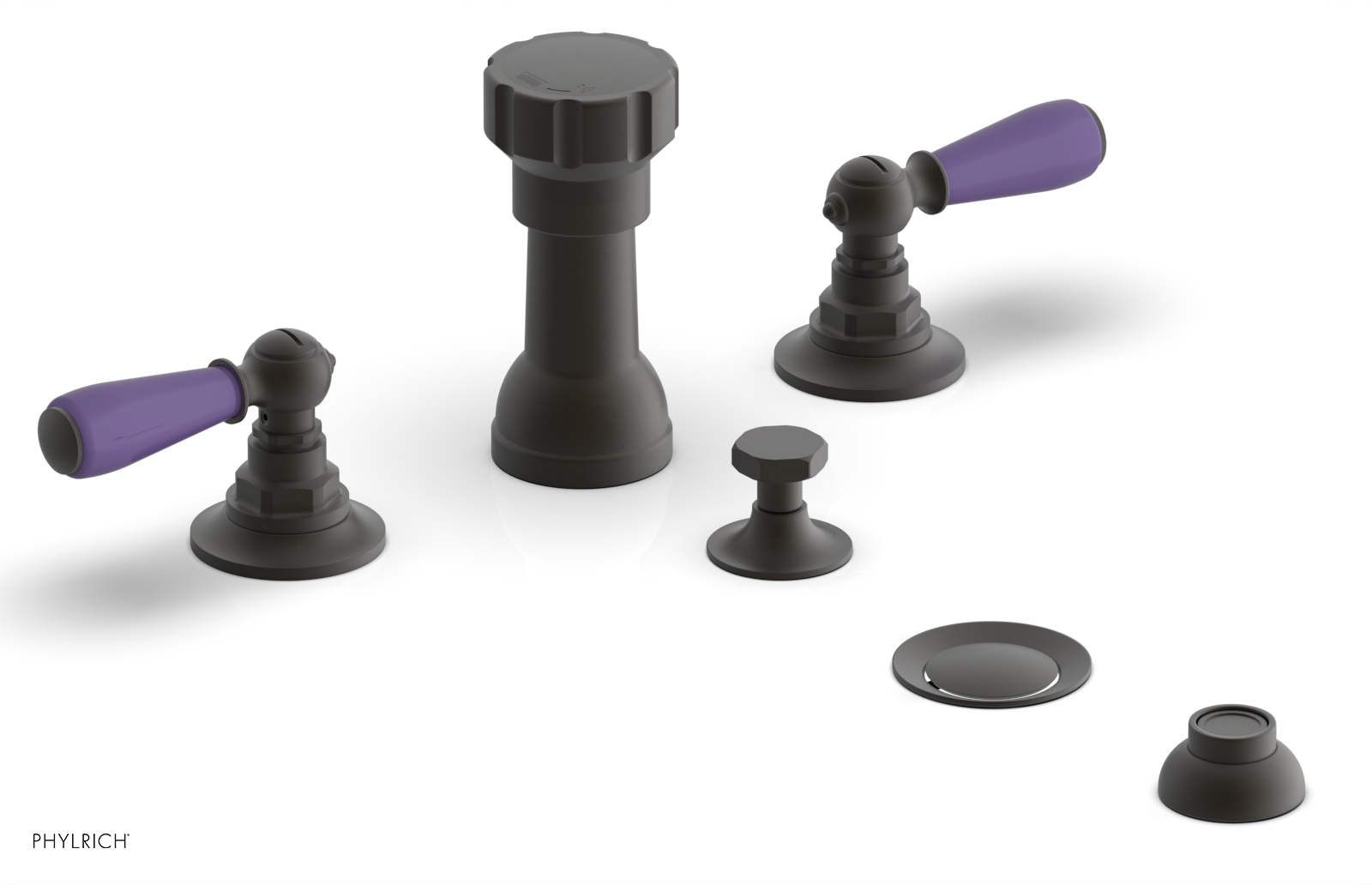 Jamestown 4-Hole Bidet Faucet Set with Lever Handles & Purple Accents - 165 61 - Perfect for Modern Bathroom Renovations and Water-Saving Toilet Upgrades