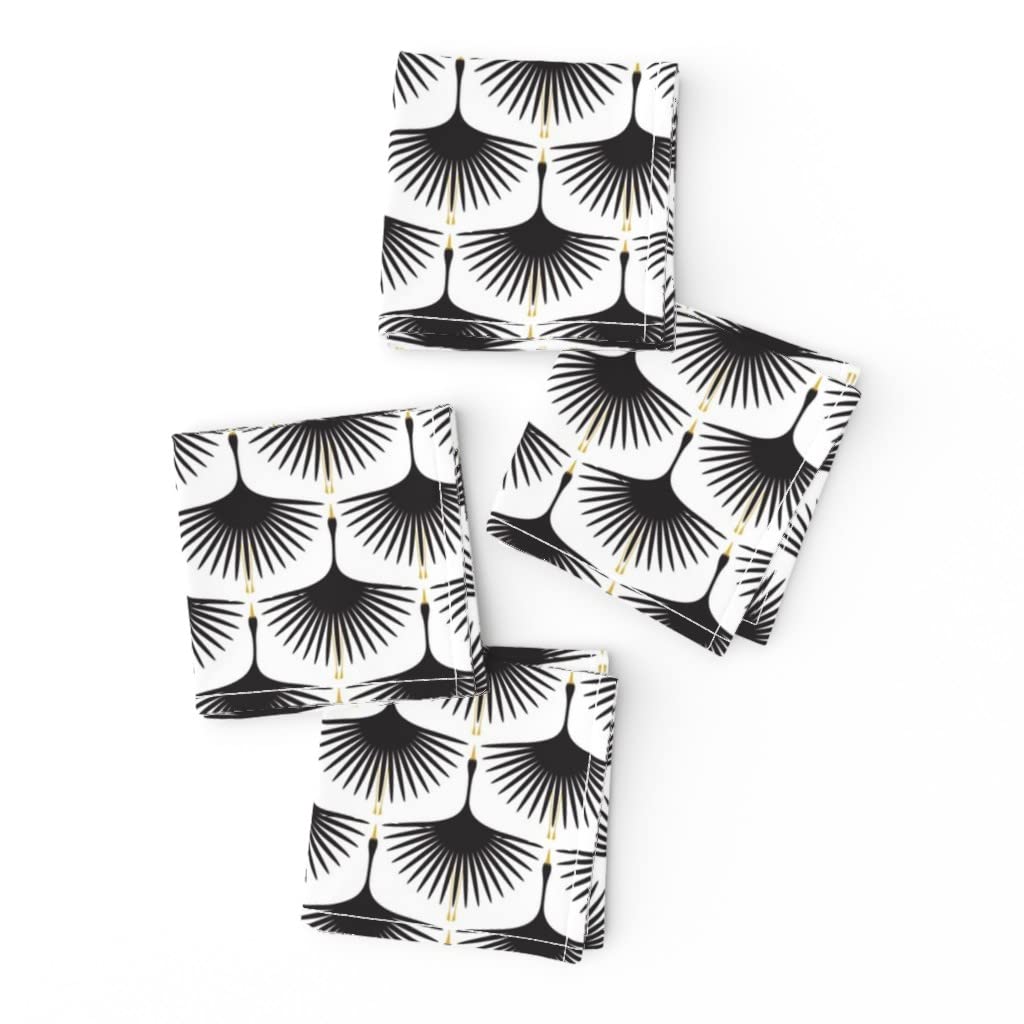Set of 4 Art Deco Swan Print Cocktail Napkins - Premium Linen Cotton Canvas Fabric, Black & White Minimalist Bird Design - Perfect for Modern Home Decor, Dinner Parties & Hostess Gifts