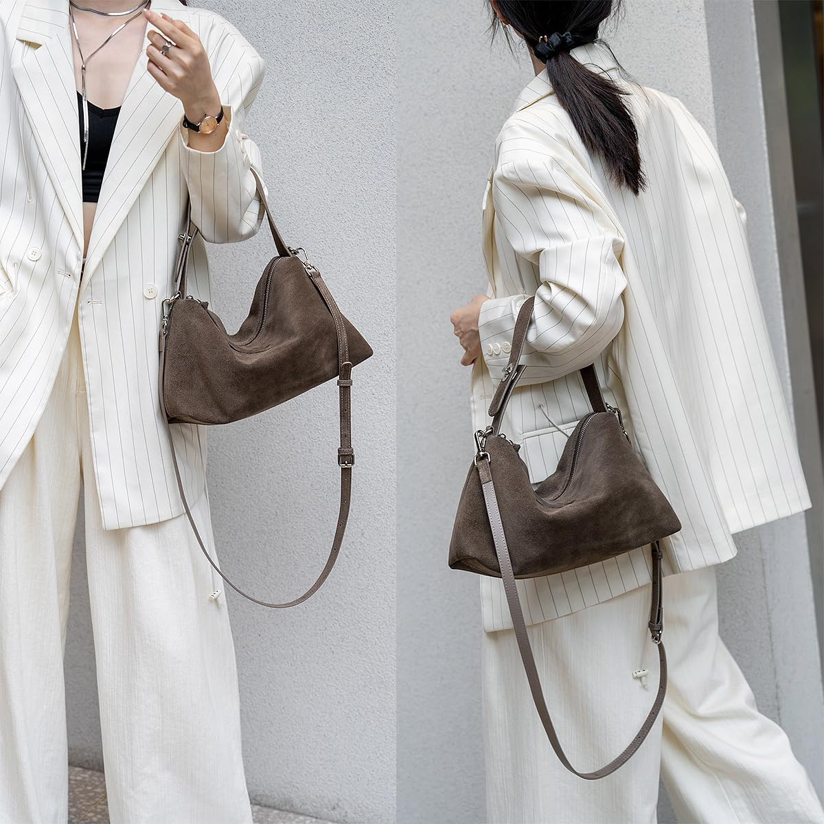 Women's Premium Suede Crossbody Bag - Adjustable Strap Shoulder Purse for Daily Use