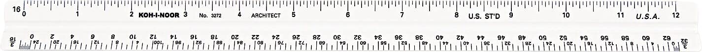 Koh-I-Noor 12-Inch Triangular Architect Scale Ruler - Durable Plastic Engineering & Drafting Tool for Architects, Students & Designers - Perfect for Blueprints, Technical Drawings & CAD Work