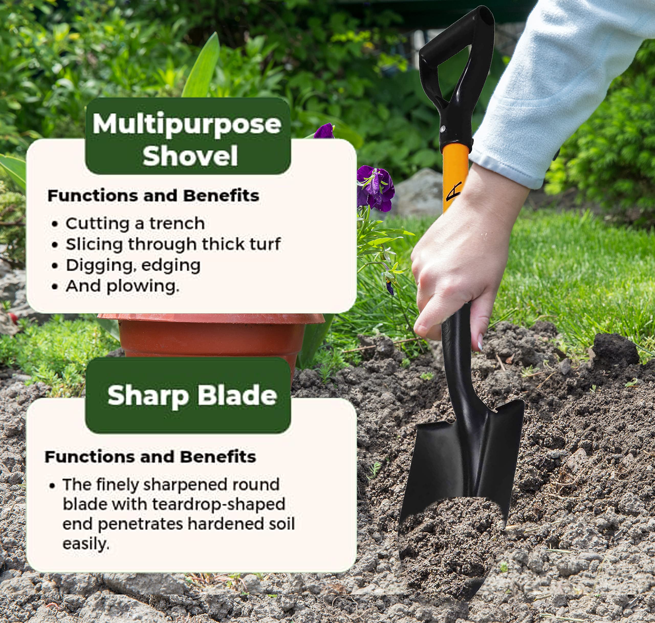 Ashman 6-Pack Short Handle Digging Shovel - 27-Inch Kids Beach & Garden Shovel with D-Handle & Sturdy Blade - Perfect for Sand Play, Snow Removal & Gardening Tools for Children