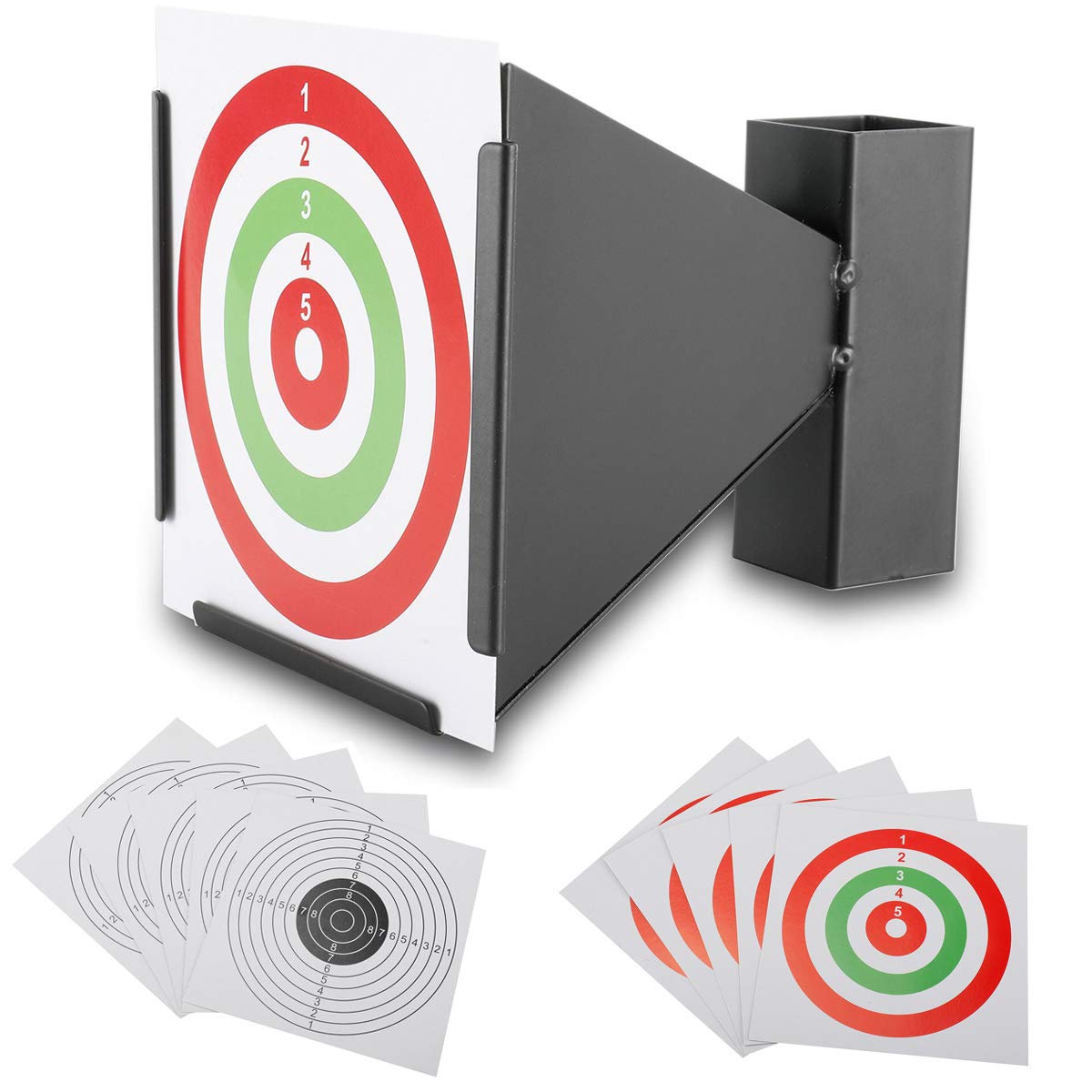 Portable Pellet Trap for Air Gun, Airsoft & Air Rifles - Wall Mounted Indoor/Outdoor Shooting Target Practice with 10 Paper Targets - Perfect for Backyard Training & Range Safety