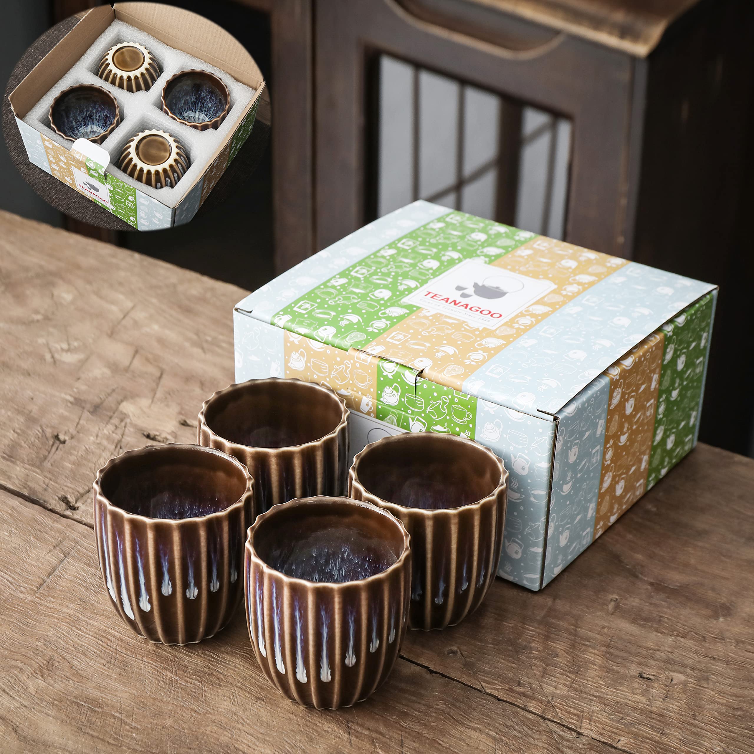 TEANAGOO 6.5 Oz Junware Purple Porcelain Tea Cups - Set of 4 Asian Style Handleless Tea Cups (185ml) for Japanese Tea Ceremony, Chinese Tea Drinking & Home Decor