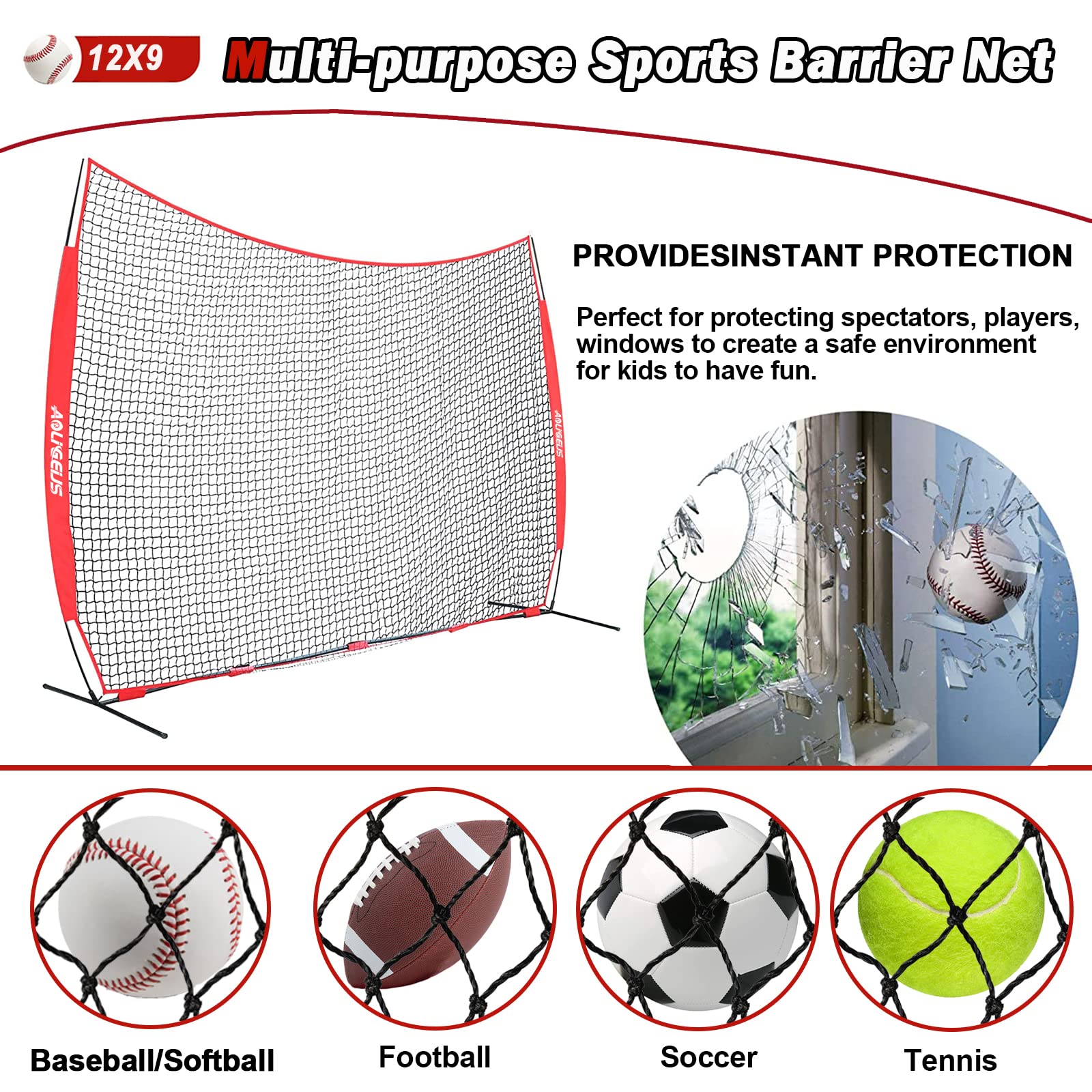 Sports Barrier Net - Heavy Duty Backstop Netting for Baseball, Softball, Soccer, Basketball & Lacrosse | Perfect for Field Practice, Game Protection & Outdoor Training