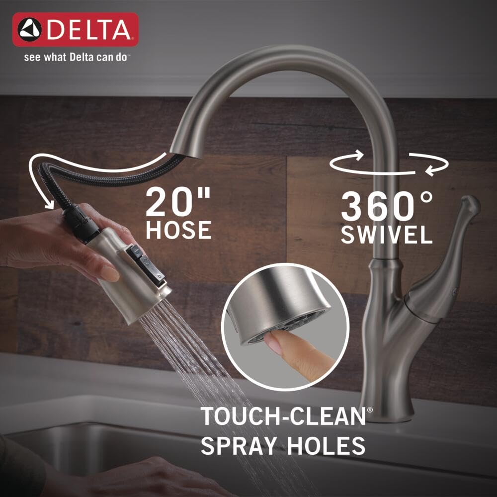 Delta Ophelia Brushed Nickel Kitchen Faucet with Pull Down Sprayer - SpotShield Stainless Steel, Magnetic Docking - Perfect for Modern Kitchens, Food Prep & Dish Washing