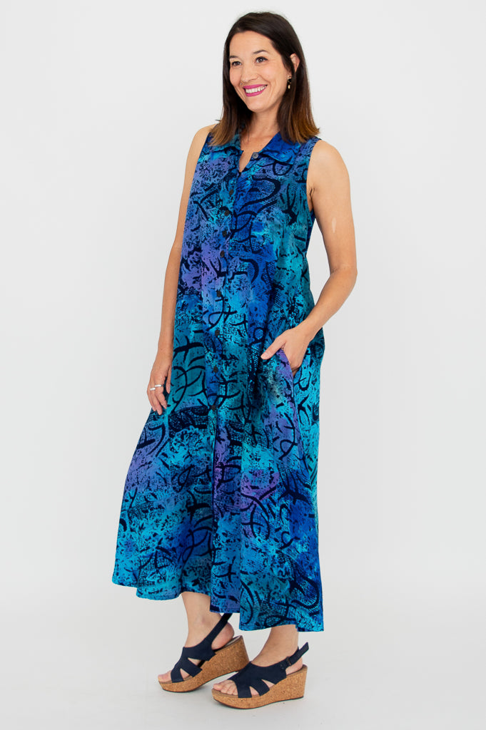 Cissy Dress - Aqua Batik Floral Print Women's Summer Dress | Perfect for Beach Vacations, Date Nights & Casual Outings