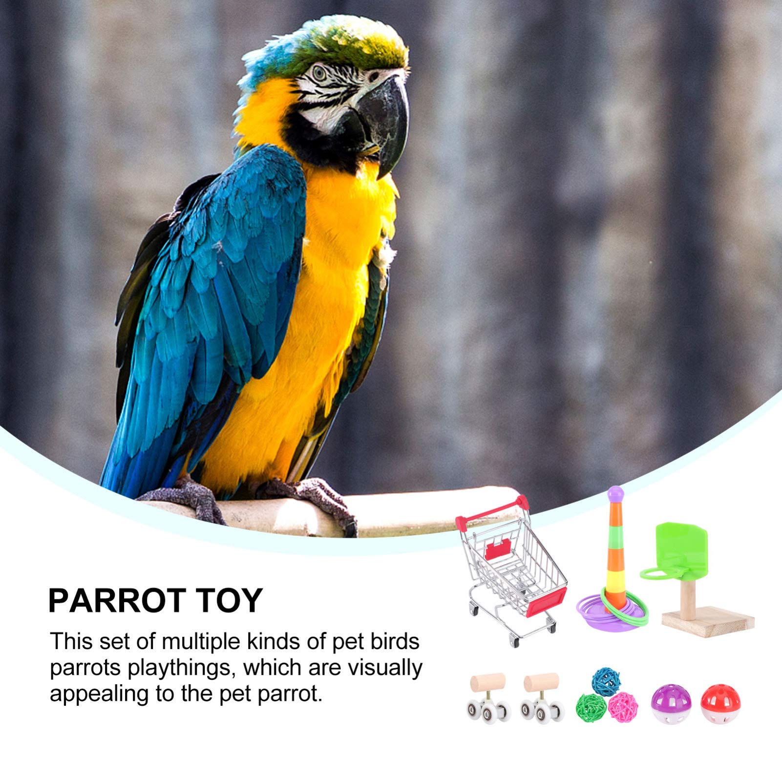 Parrot Chew Toys Set - Basketball Stand, Skateboard & Chewing Toys for Birds - Durable Pet Bird Playthings for Parrots & Cockatiels - Perfect for Cage Entertainment & Beak Exercise