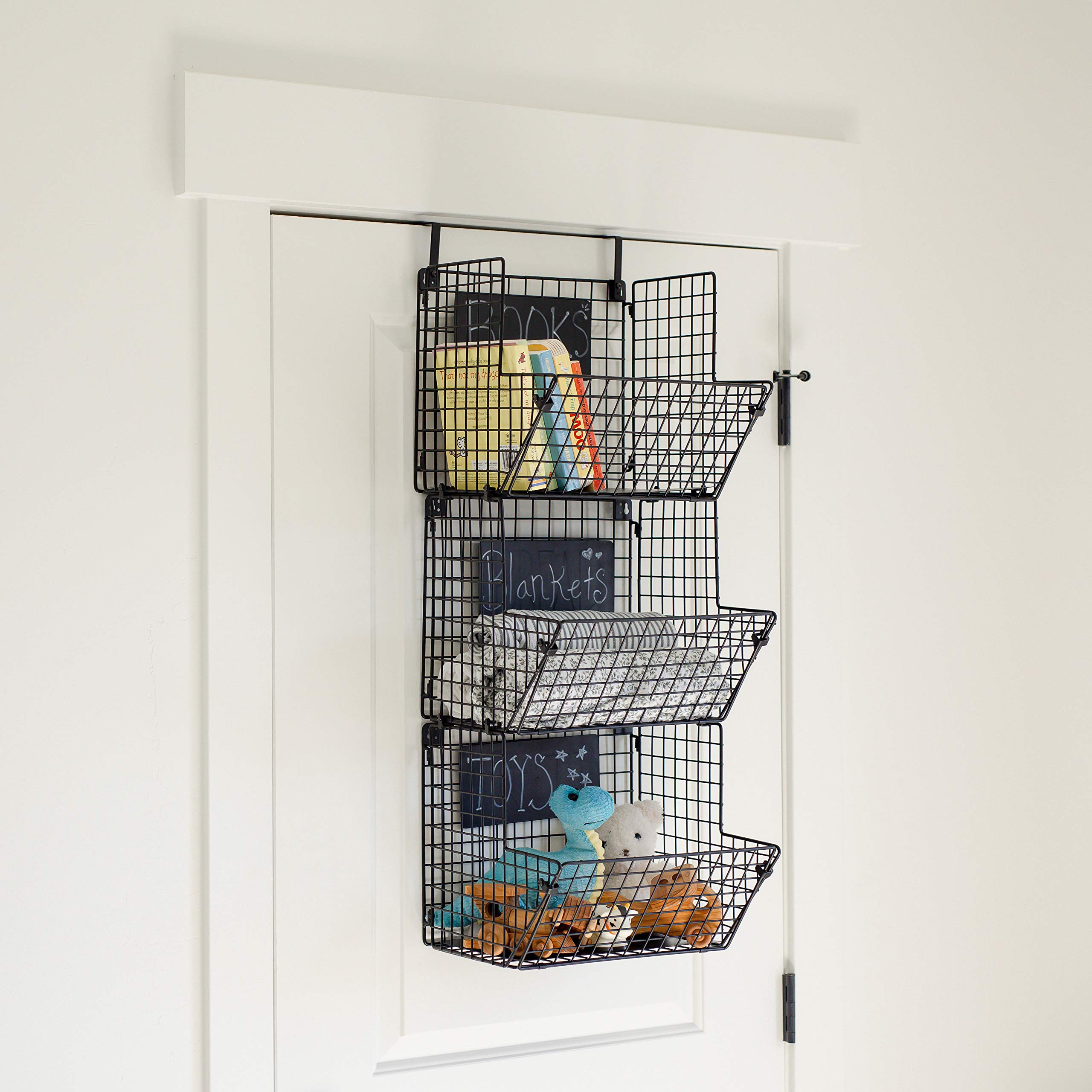 3-Tier Hanging Fruit Basket Organizer with 6 Banana Hooks & 3 Chalkboard Labels - Sturdy Metal Storage Shelf for Kitchen Pantry, Bathroom, Laundry Room & Garage - Perfect for Organizing Fruits, Vegetables, Spices & Household Items