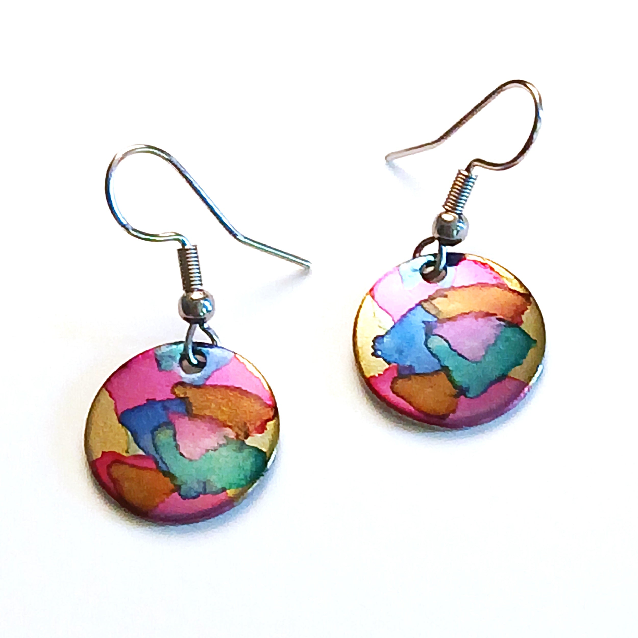 Elegant Pink Stainless Steel & Ink Circle Earrings for Women - Perfect for Parties, Weddings & Everyday Wear