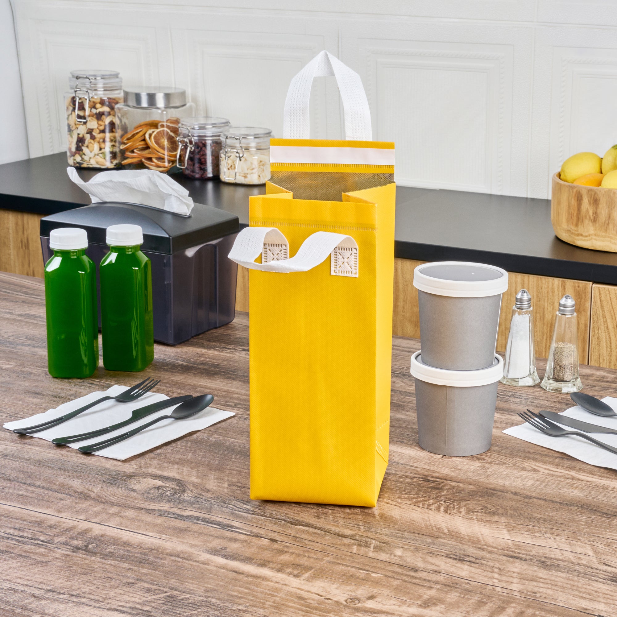 Yellow Insulated Take Out Bag - Tamper Evident Food Delivery Bags (4.75