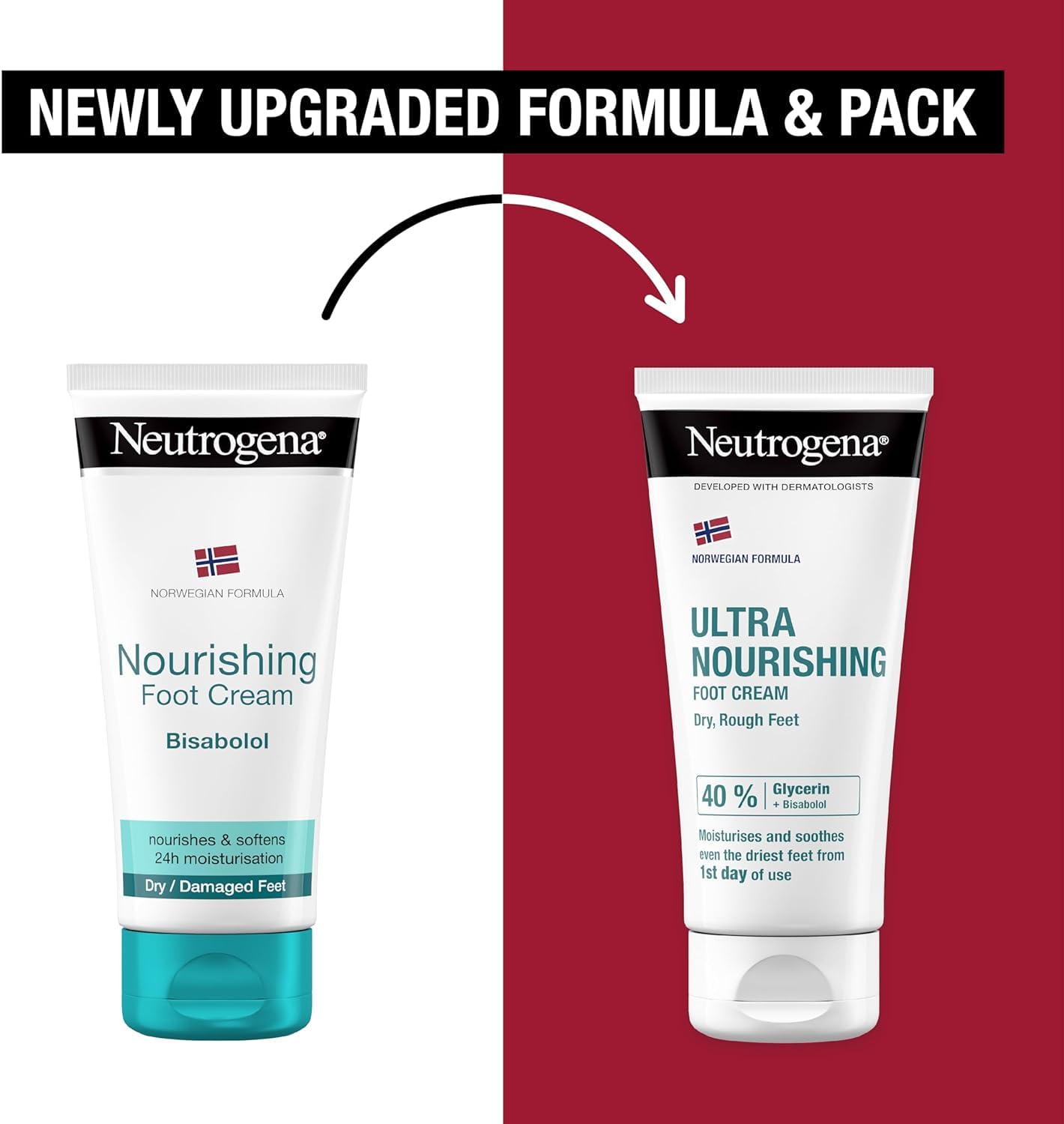Neutrogena Norwegian Formula Ultra Nourishing Foot Cream for Dry Skin - 100ml Intensely Moisturizing Foot Cream with Glycerin - Repairing Lotion for Cracked Heels & Rough Feet - Perfect for Night Care & Winter Foot Treatment