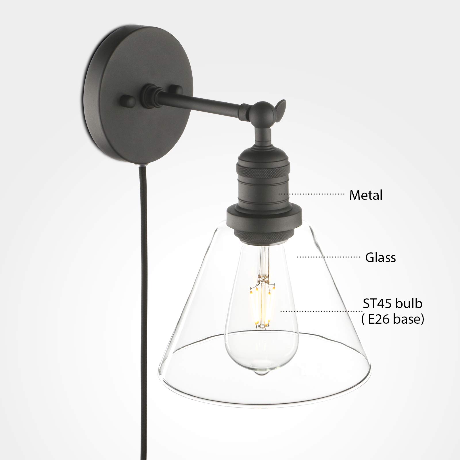Phansthy Industrial Wall Sconce Light with Switch - 7.1