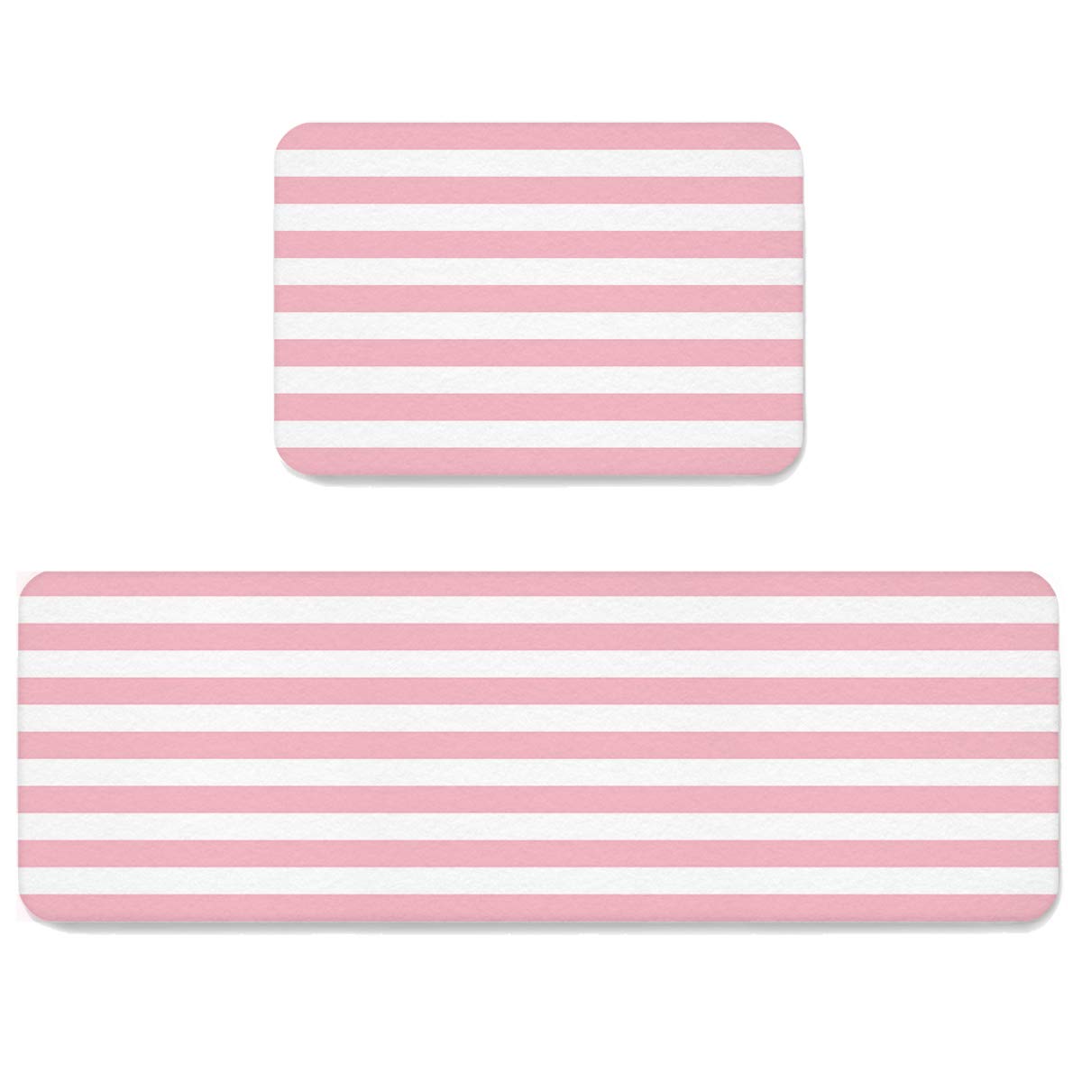 Premium Anti-Fatigue Kitchen Floor Mat Set of 2 - Extra Thick Cushioned Standing Mats with Non-Slip Backing, Waterproof Striped Design for Home & Office (Pink & White, 23.6