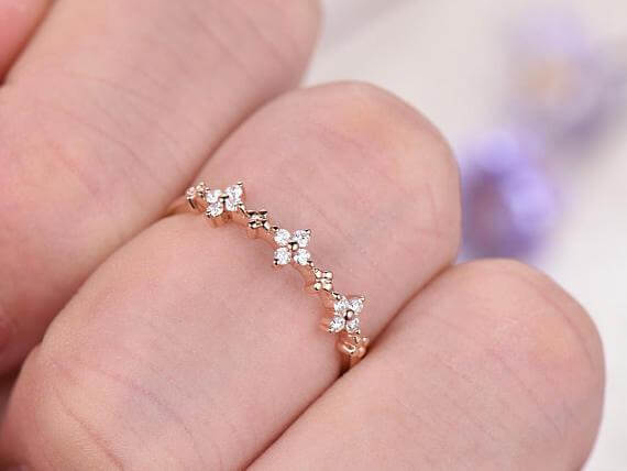 0.50 Carat Moissanite Diamond Wedding Ring - Solid 10k Rose Gold Half Eternity Band with Milgrain & Floral Design - Anniversary, Promise, Engagement Ring for Women - Perfect for Proposals, Weddings & Romantic Gifts