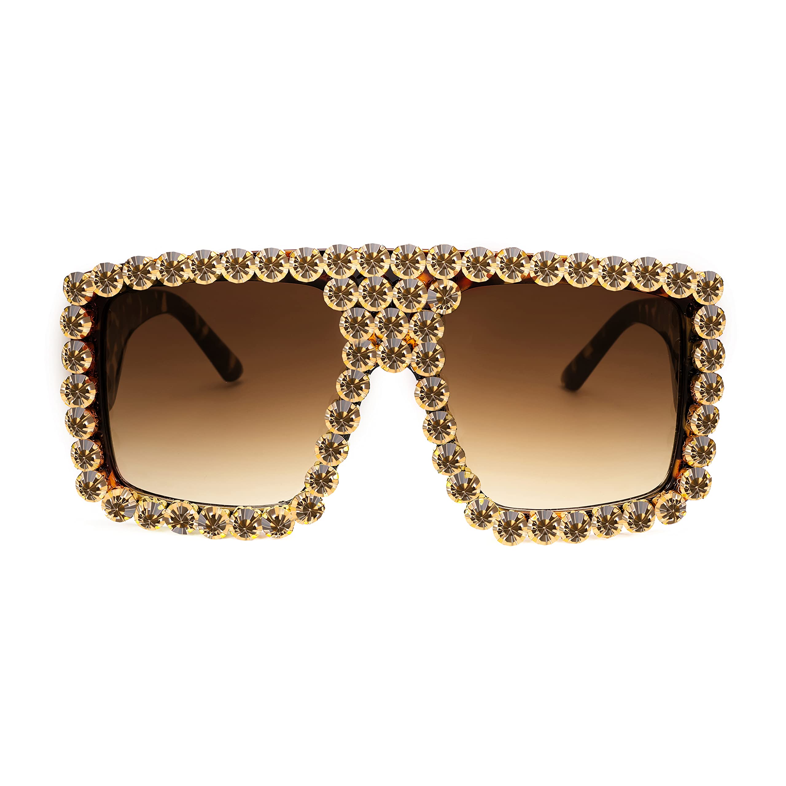 FEISEDY Women's Square Diamond Sunglasses - Retro Fashion Shiny Rhinestone Sun Glasses for Women - Perfect for Beach, Party & Summer Outdoor Activities