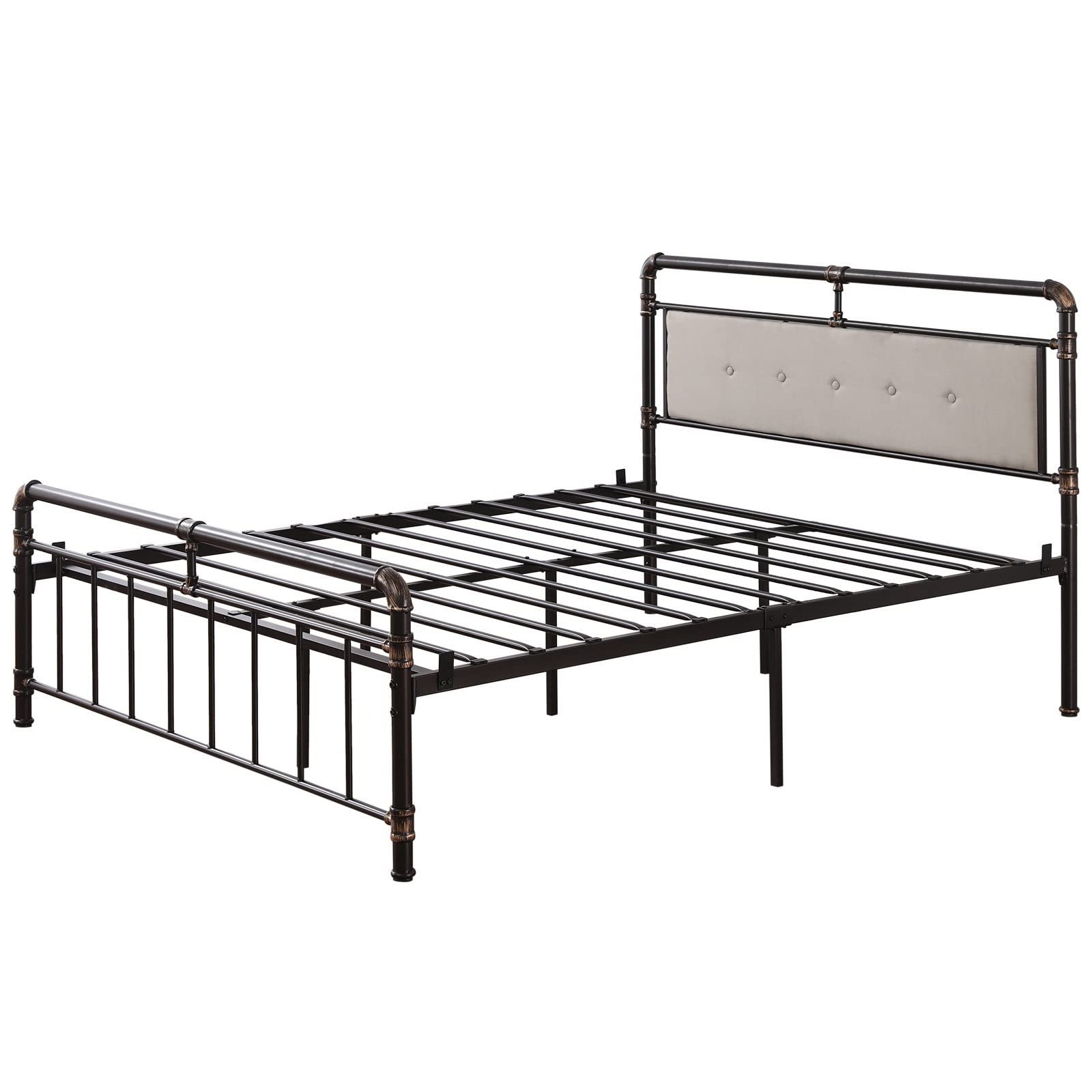 Farmhouse Style Metal Queen Bed Frame with Headboard & Footboard - Heavy Duty Wrought Iron Platform Bed, No Box Spring Needed, Underbed Storage Space - Perfect for Guest Rooms, Master Bedrooms & Rustic Home Decor (Textured Black)