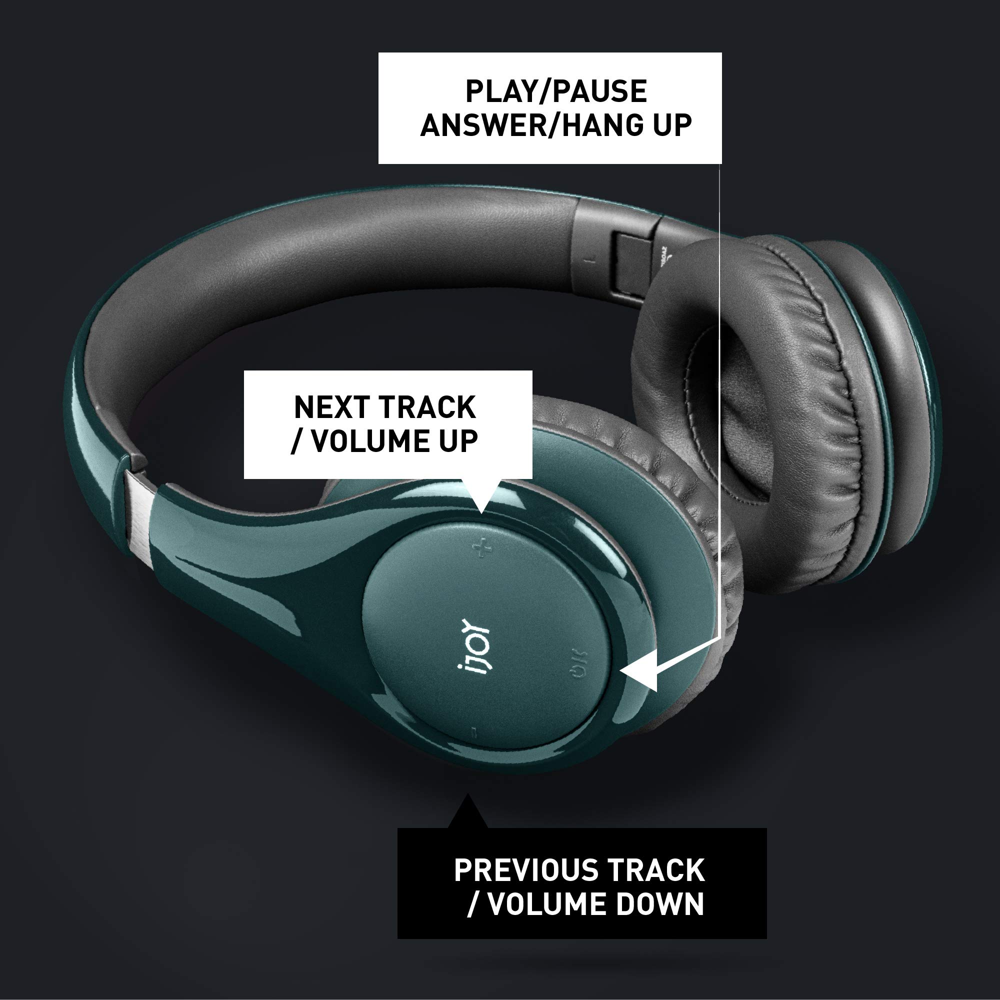 iJoy ISO Wireless Bluetooth Headphones - Over Ear Stereo Headset with Bluetooth 5.0, 30HR Battery & Built-in Mic - Foldable Design for Travel, Work & Gaming (Glossy Green)