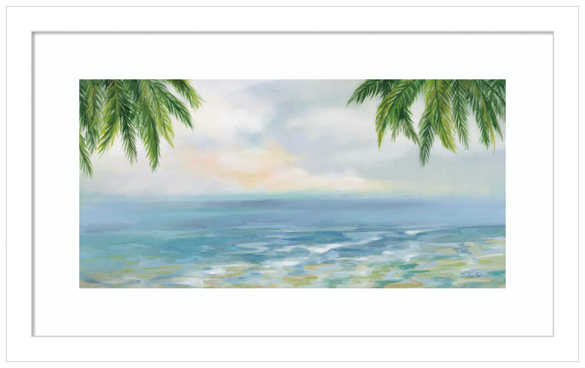 Silvia Vassileva Island Morning Wood Framed Wall Art Print - 17x11 Inches, White Svelte Frame - Coastal Decor for Living Room, Bedroom & Office