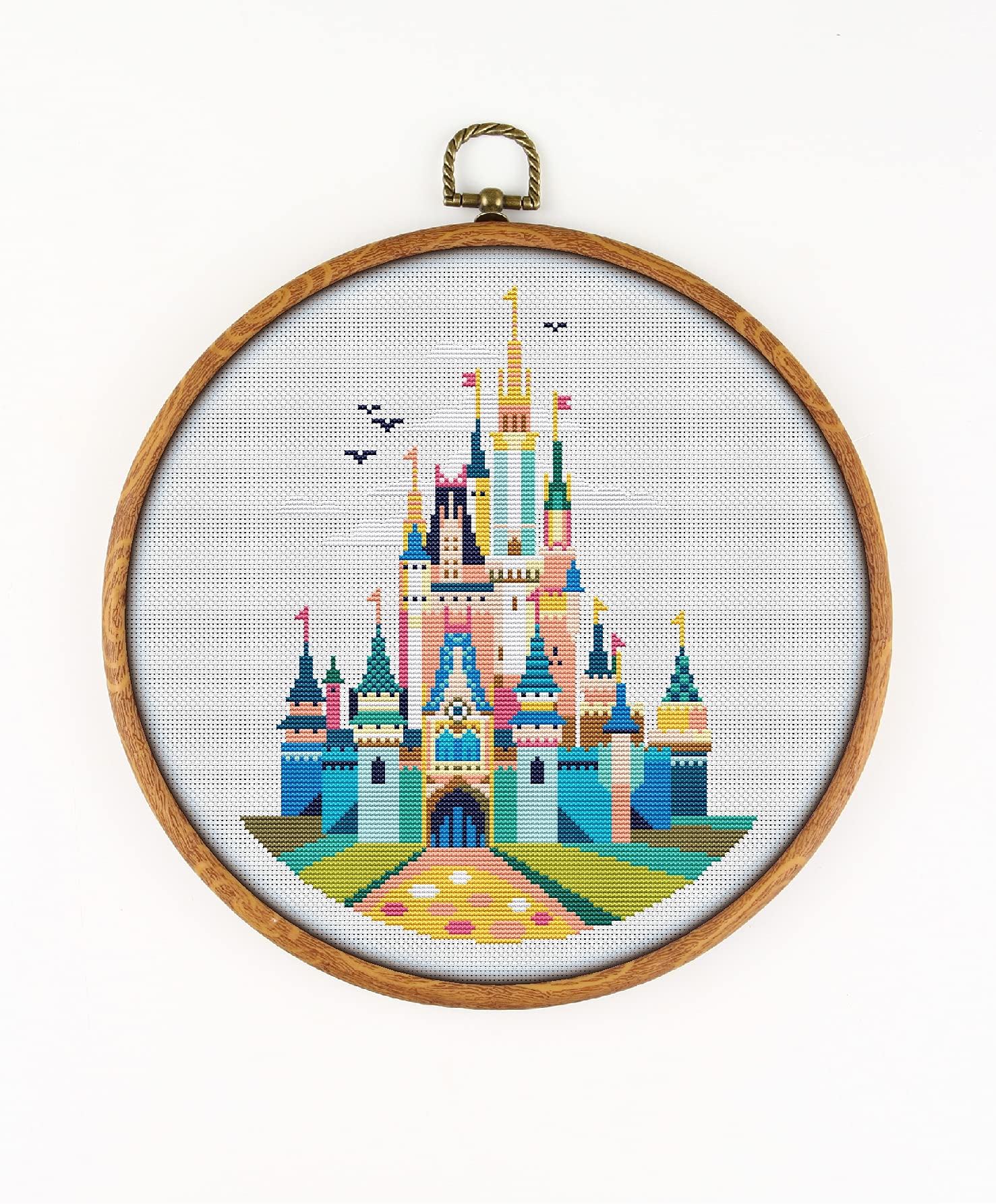 Disney Cinderella Castle Counted Cross Stitch Kit - Includes Threads, Needles, Fabric, Threader, Clippers & 4 Color Patterns | Perfect for DIY Embroidery, Home Decor & Gift Giving