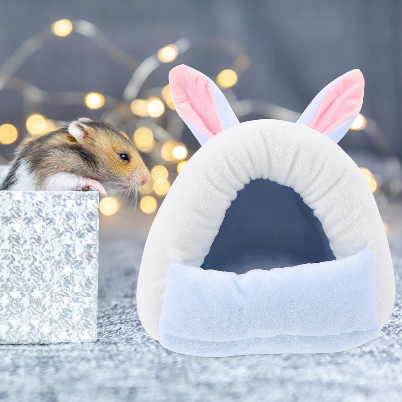 Balacoo Hamster Nest - Warm Hanging Bed & Hideout for Small Pets, Plush Hammock with Stuffed Bunnies, Cozy Cotton House for Hamsters, Gerbils & Mice - Perfect for Winter Warmth & Cage Comfort