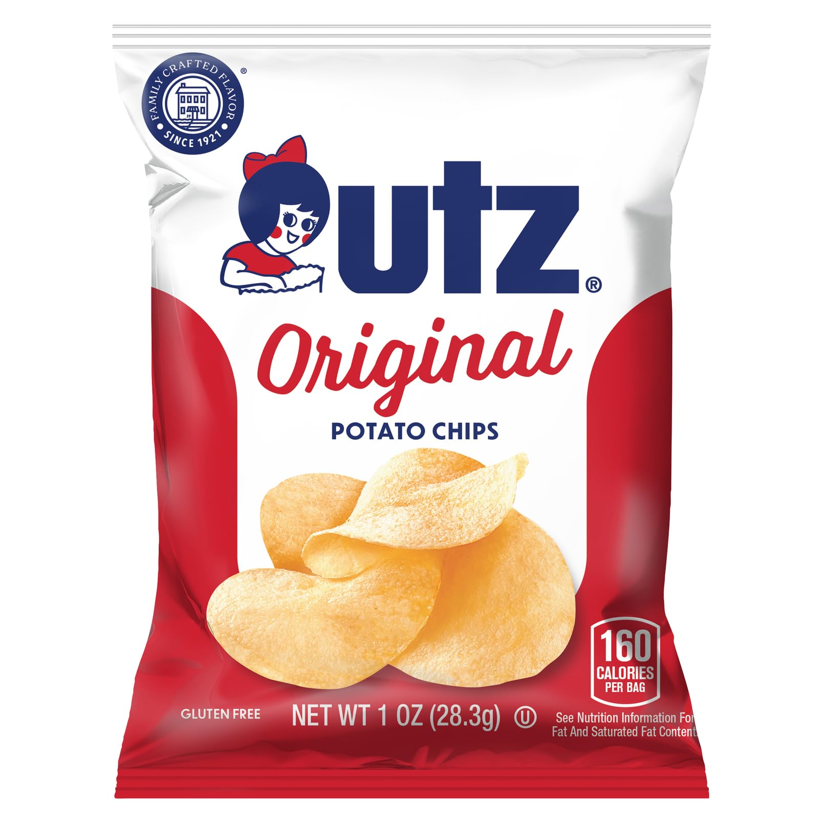 Utz Original 1 Oz Bags, 42 Count - Crispy Potato Chips Made from Fresh Potatoes | Crunchy Individual Snacks for On-The-Go | Cholesterol Free, Trans-Fat Free & Gluten Free | Perfect for Lunches, Parties & Road Trips