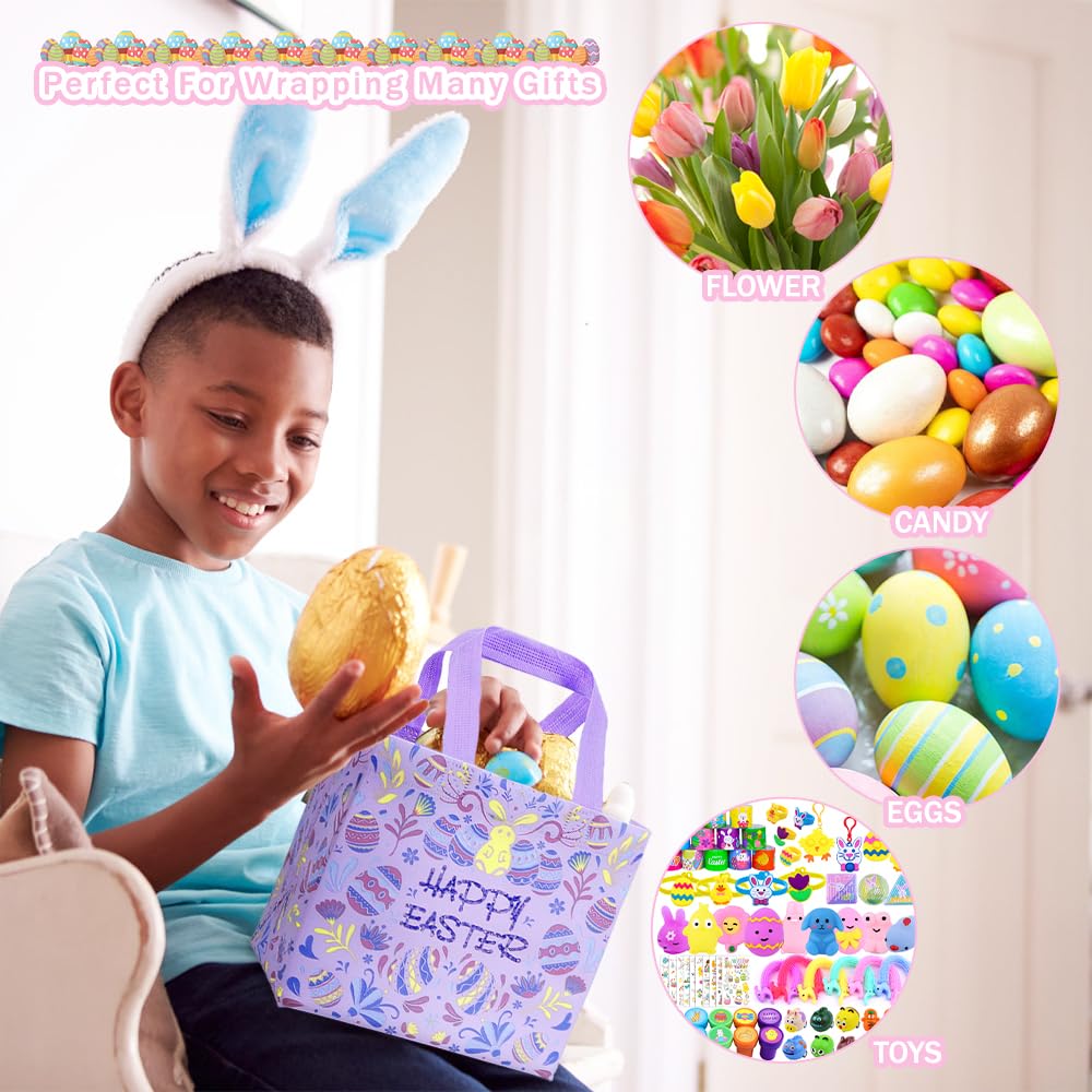 DULEFUN Easter Gift Tote Bags - 6 Styles Reusable Non-Woven Egg Hunt Treat Bags for Easter Holiday, Spring Party Favors & Gift Wrapping Supplies - Perfect for Easter Egg Hunts, Spring Celebrations & Party Gift Baskets