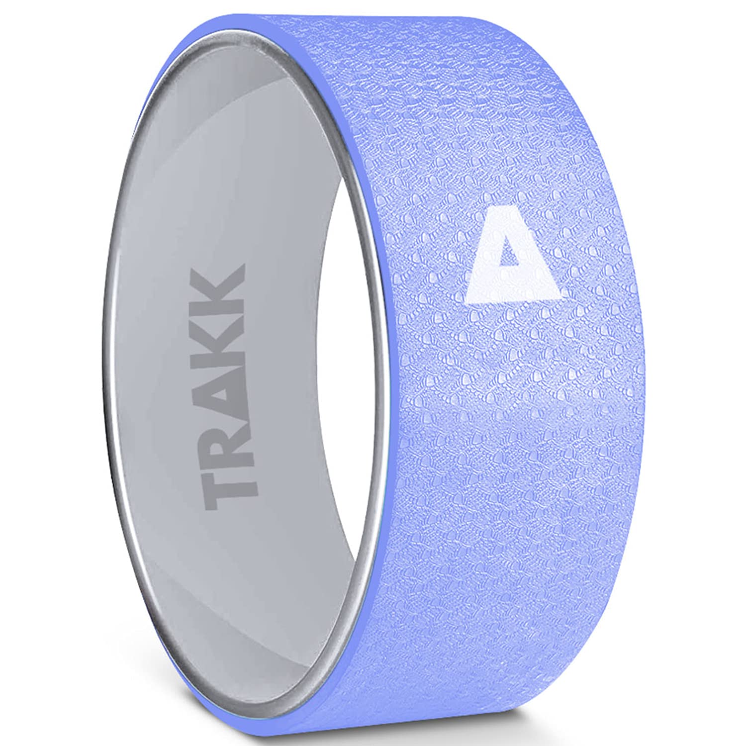 TRAKK Sport 12 Inch High-Density Foam Roller Yoga Wheel for Back Pain Relief, Muscle Recovery, Stretching & Deep Tissue Massage - Supports 350lbs, Silver & Blue - Perfect for Yoga, Pilates, Physical Therapy & Home Workouts