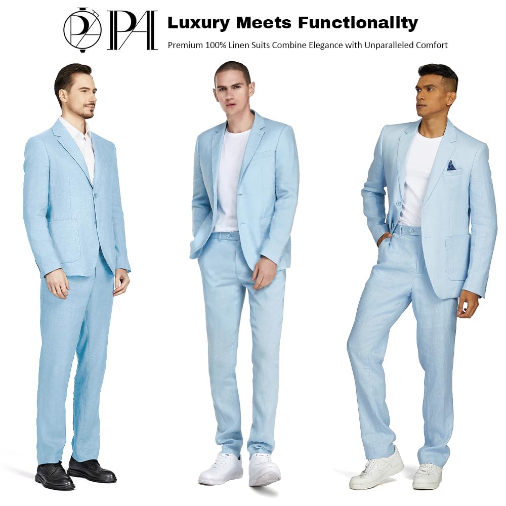 Premium Men's 2-Piece 100% Linen Slim Fit Suit Set with Two-Button Blazer & Dress Pants | Breathable Business Attire for Weddings, Office & Summer Events