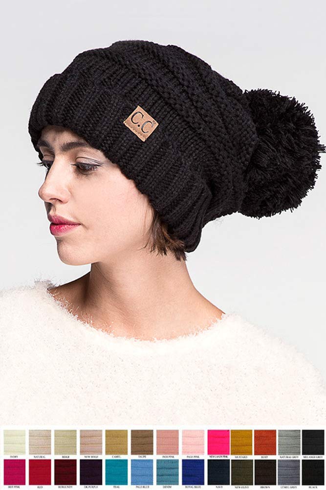 ScarvesMe Warm Chunky Soft Oversized Cable Knit Slouchy Beanie with Pom Pom - Cozy Winter Hat for Women & Men - Perfect for Snow Days, Skiing & Outdoor Activities
