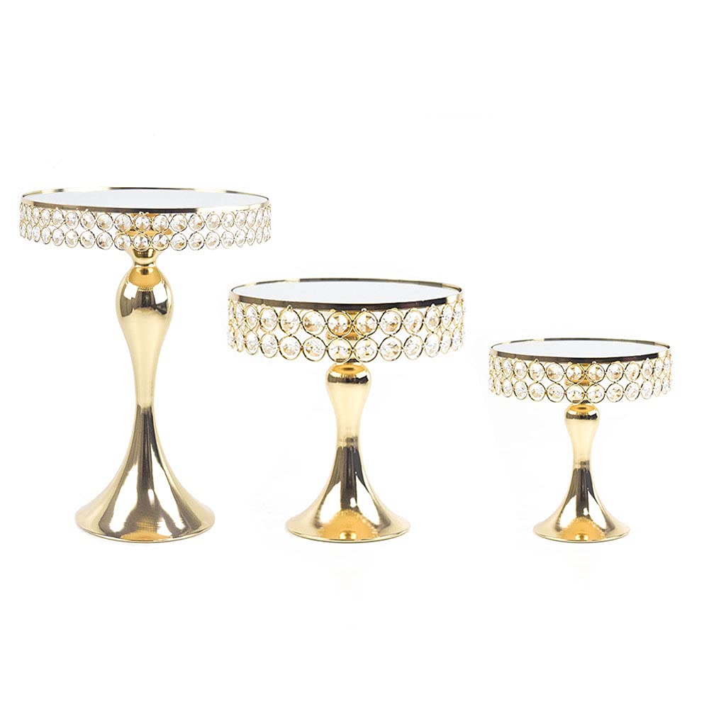 3PCS Gold Metal Cake Stand Set - Round Cupcake Dessert Display Holder with Crystal Decor for Wedding, Party, Birthday | Perfect for Candy Buffets, Afternoon Tea, and Dessert Table Decorations