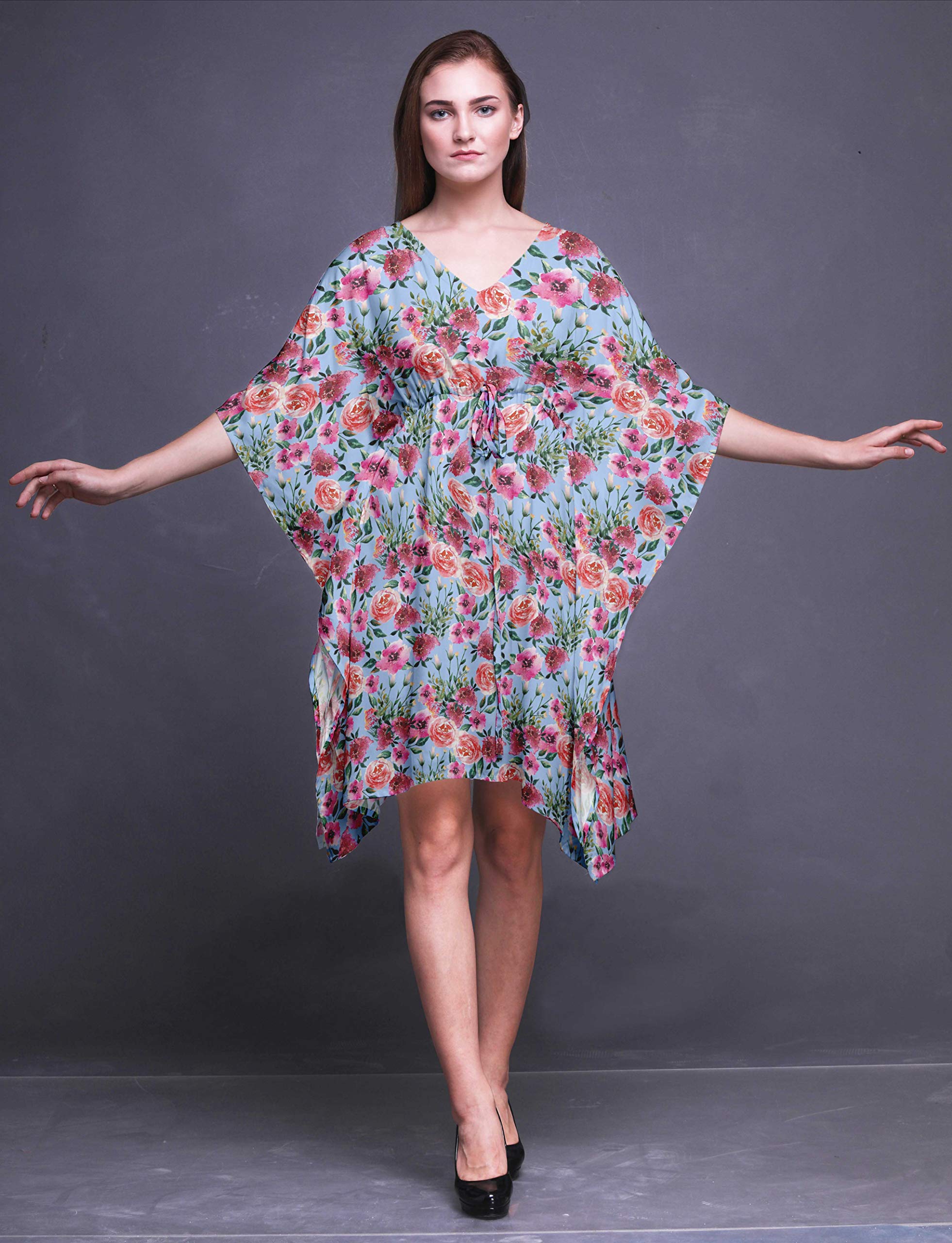 Bimba Women's Short Caftan Midi Dress - Beach Cover Up, Swimwear Wrap, Boho Summer Dress for Pool, Vacation & Resort Wear
