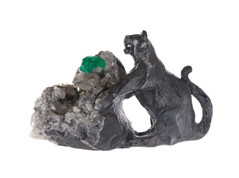 Authentic Colombian Emerald Rough Crystal Sculpture - Black Panther Collectible | Perfect for Home Decor, Jewelry Making & Gemstone Collectors