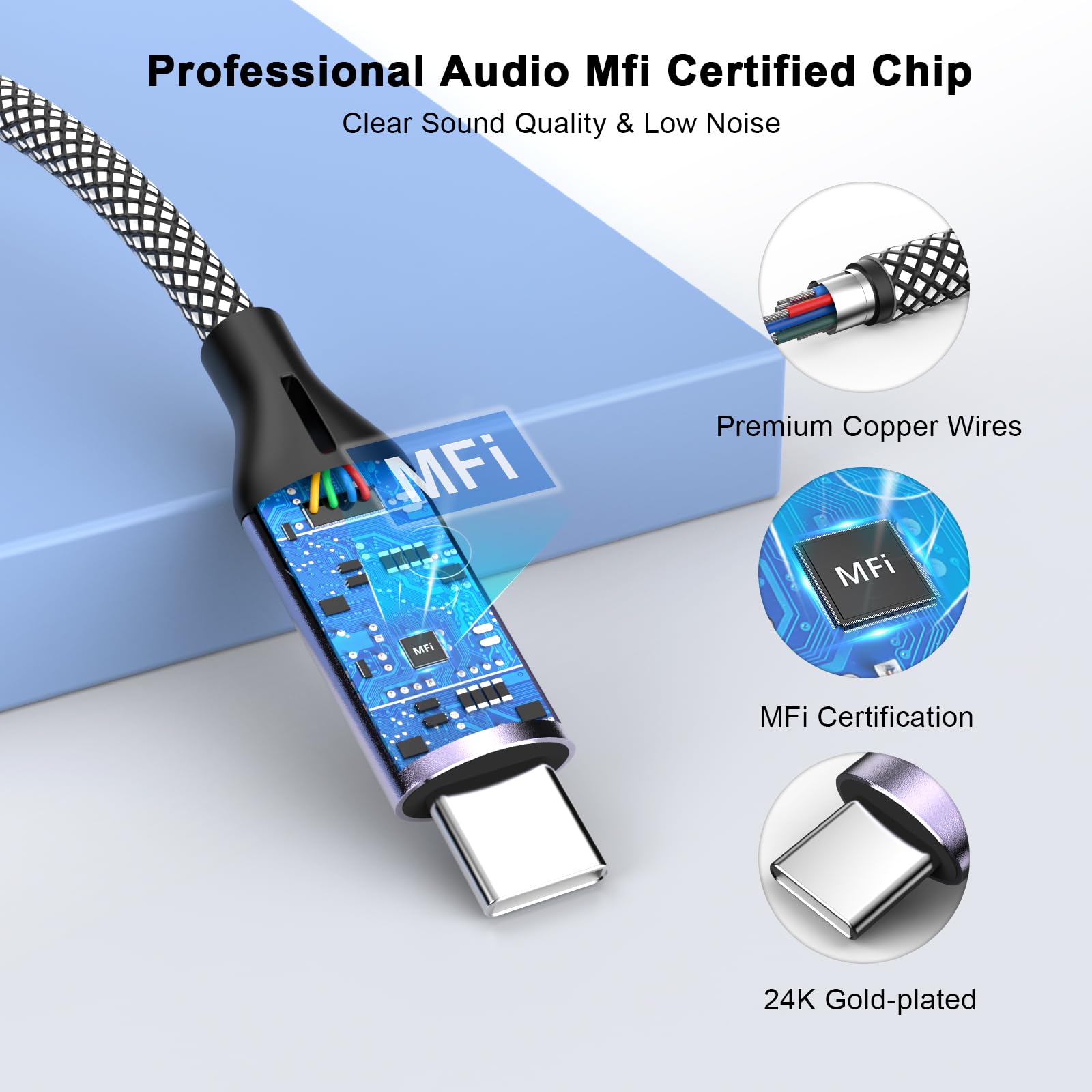 MFi Certified USB-C to 3.5mm Aux Audio Cable [2 Pack, 4FT] - Compatible with iPhone 16/15/Pro/Plus, iPad Pro/Air/Mini - for Car Stereo, Home Speakers & Headphones - High Fidelity Sound for Commuting, Road Trips & Home Entertainment