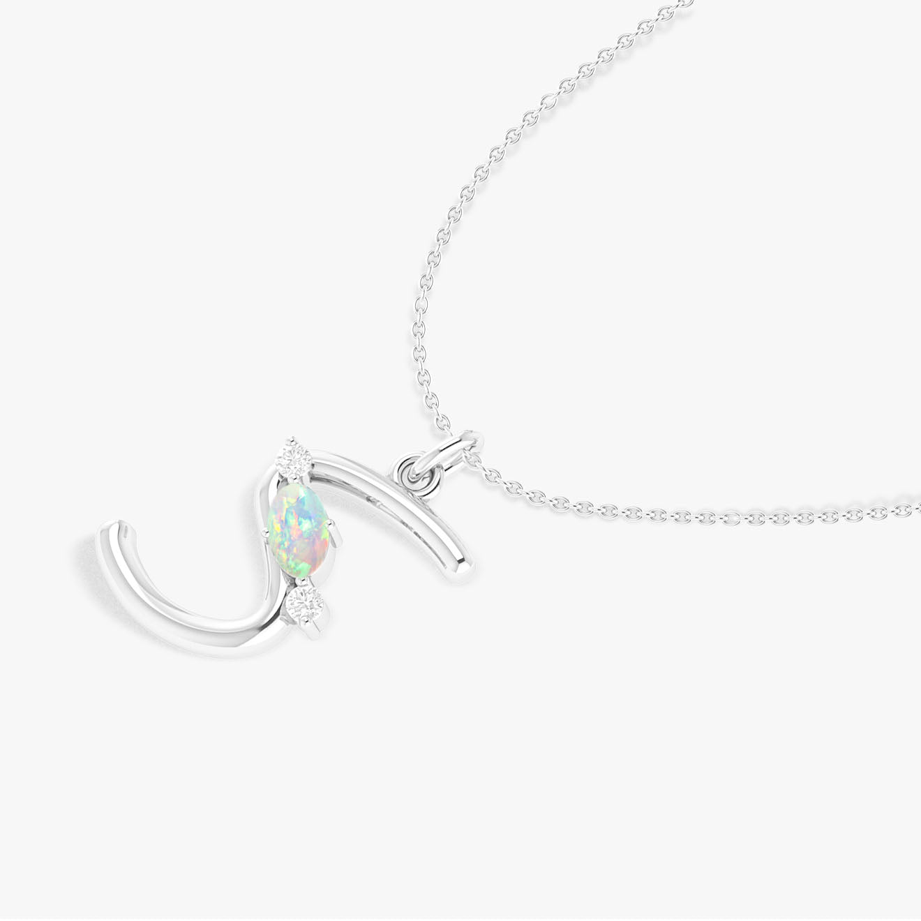 Natural White Opal Oval 'S' Initial Pendant Necklace - Elegant Personalized Jewelry for Women, Gift for Her, Birthday, Anniversary, Valentine's Day