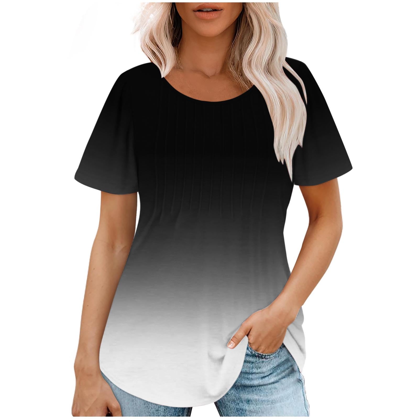 2024 Women's Summer Casual Tunic Top - Short Sleeve Floral Print Blouse with Crew Neck | Trendy Loose Fit Tee for Going Out, Work & Weekend Wear