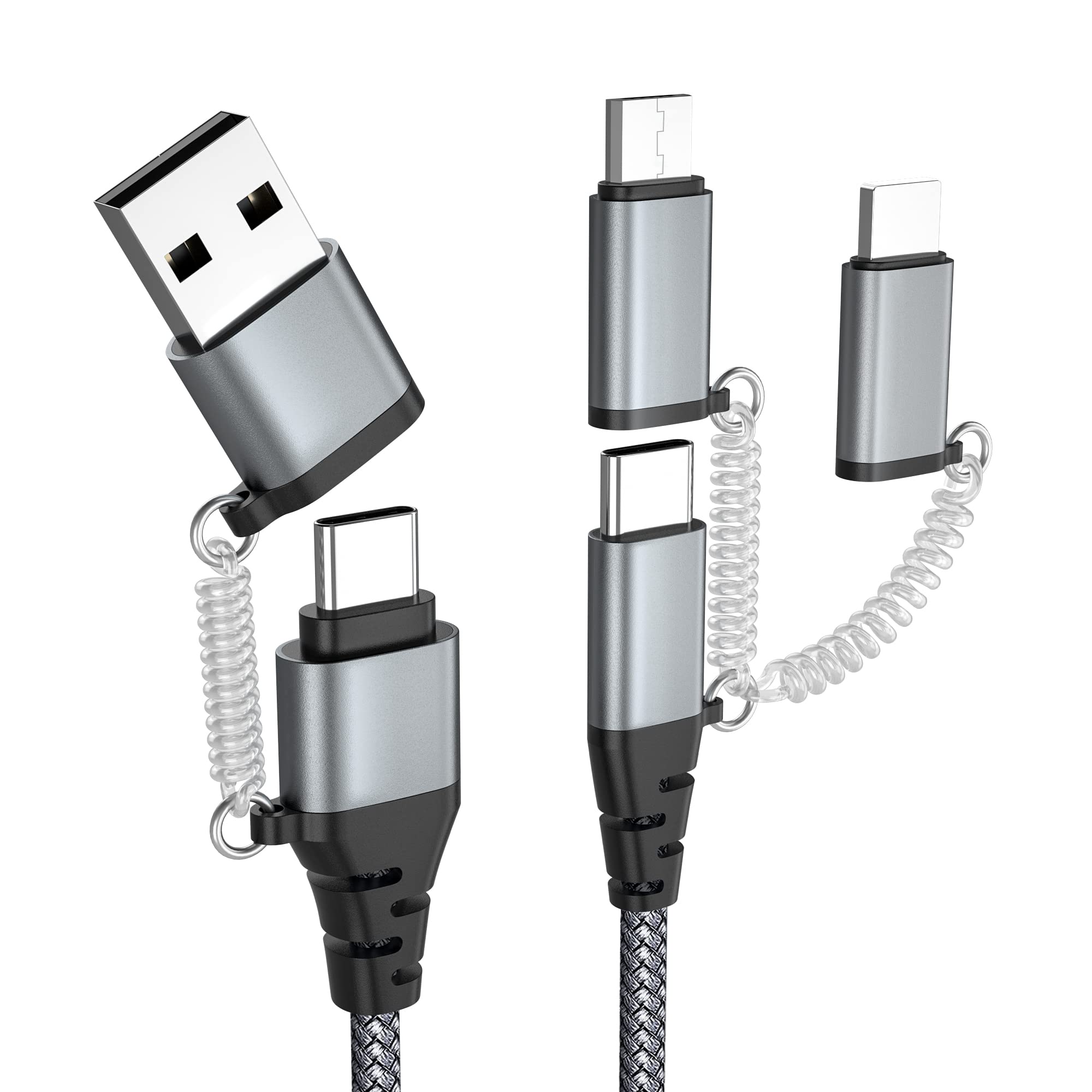Multi USB Cable - 60W PD 3.0 Fast Charging Nylon Braided USB C to USB C, USB A to Lightning/Micro USB/Type C Universal Charger for iPhone, Samsung, Huawei, Laptop & Tablet - Perfect for Home, Office & Travel Charging