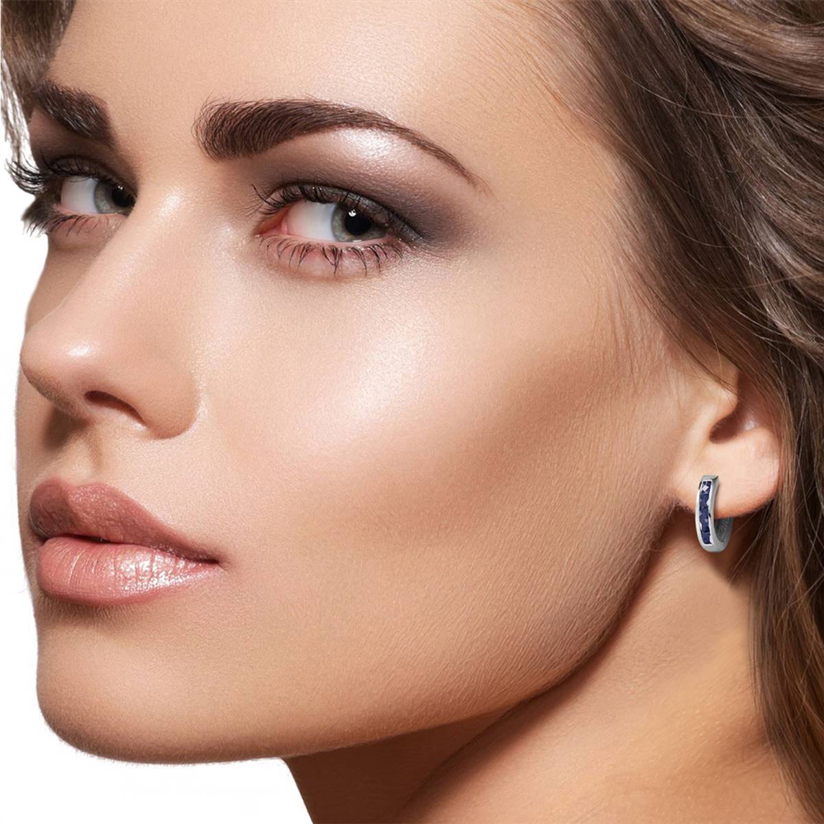1.3 Carat 14K Solid White Gold Oval Huggie Earrings with Natural Sapphire - Elegant Everyday Jewelry for Women, Perfect for Gifts, Parties & Special Occasions