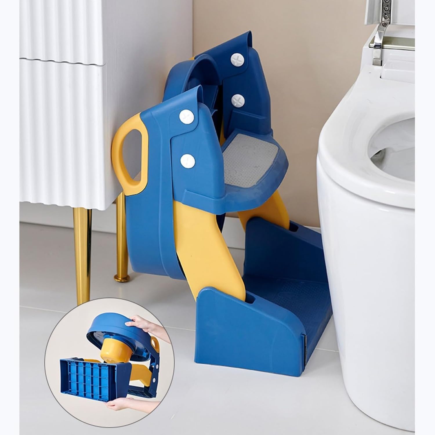 KtEli 2-in-1 Adjustable Toilet Training Seat with Step Stool Ladder - Anti-Slip Pads, Modern Grey Design - Perfect for Toddler Potty Training at Home or Daycare