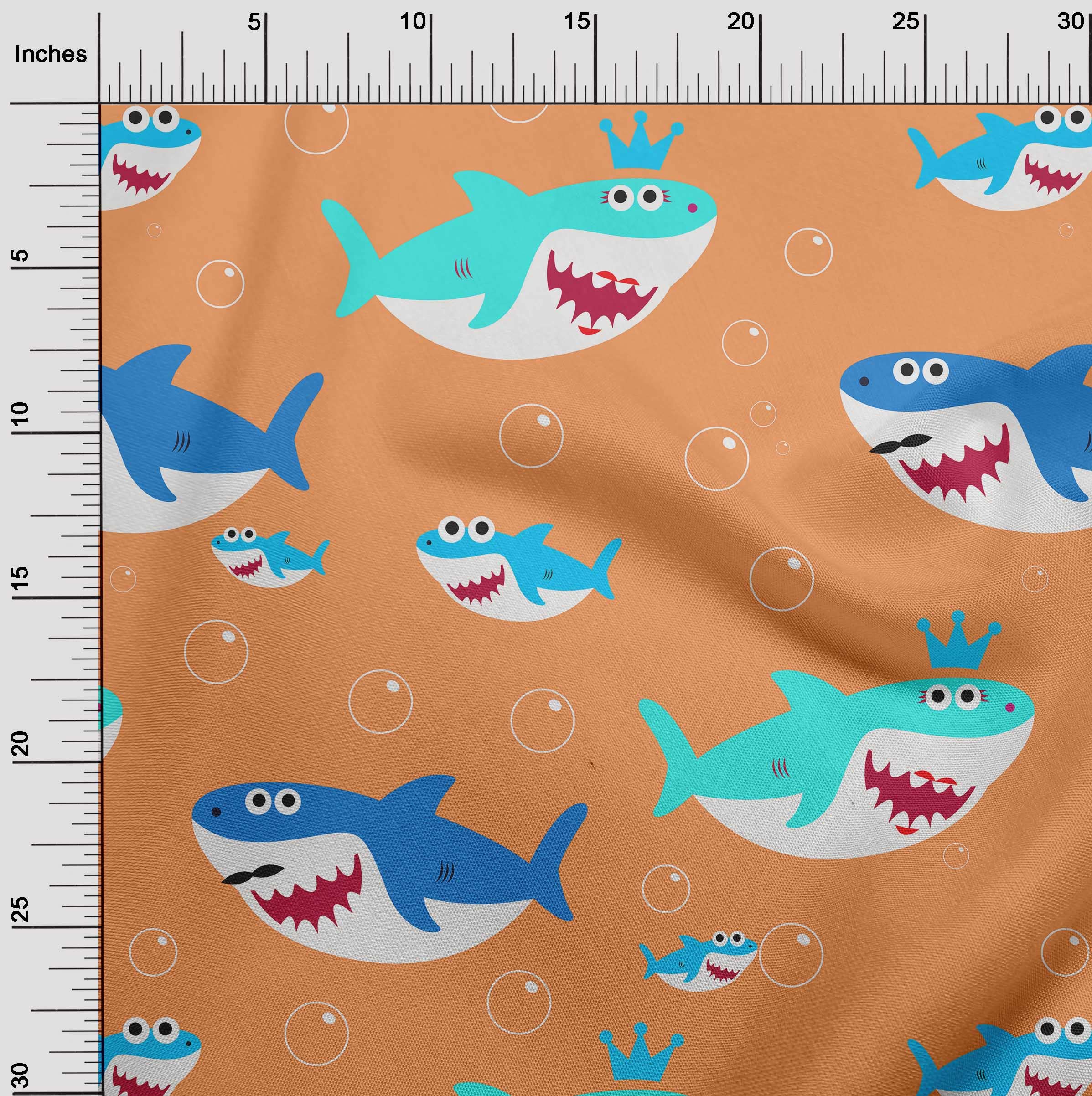 oneOone Cotton Poplin Light Peach Fabric with Shark Print - 56 Inch Wide Quilting & Sewing Material by The Yard - Perfect for Kids Clothing, DIY Projects, and Home Decor