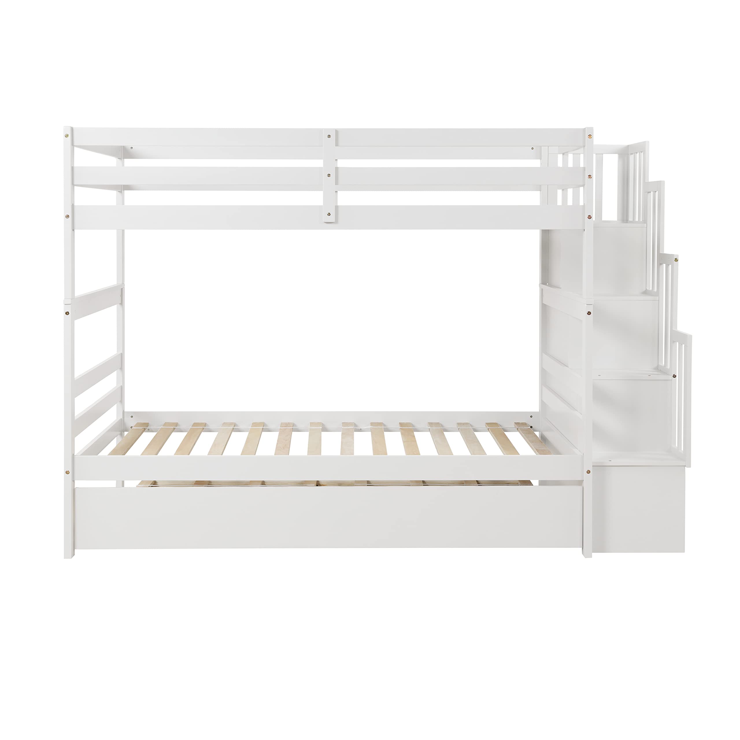 Harper & Bright Designs Twin Over Twin Bunk Bed with Stairs, Trundle and Storage - Solid Wood Convertible Bunk Bed Frame (White) - Perfect for Kids' Bedrooms, Guest Rooms and Space-Saving Solutions