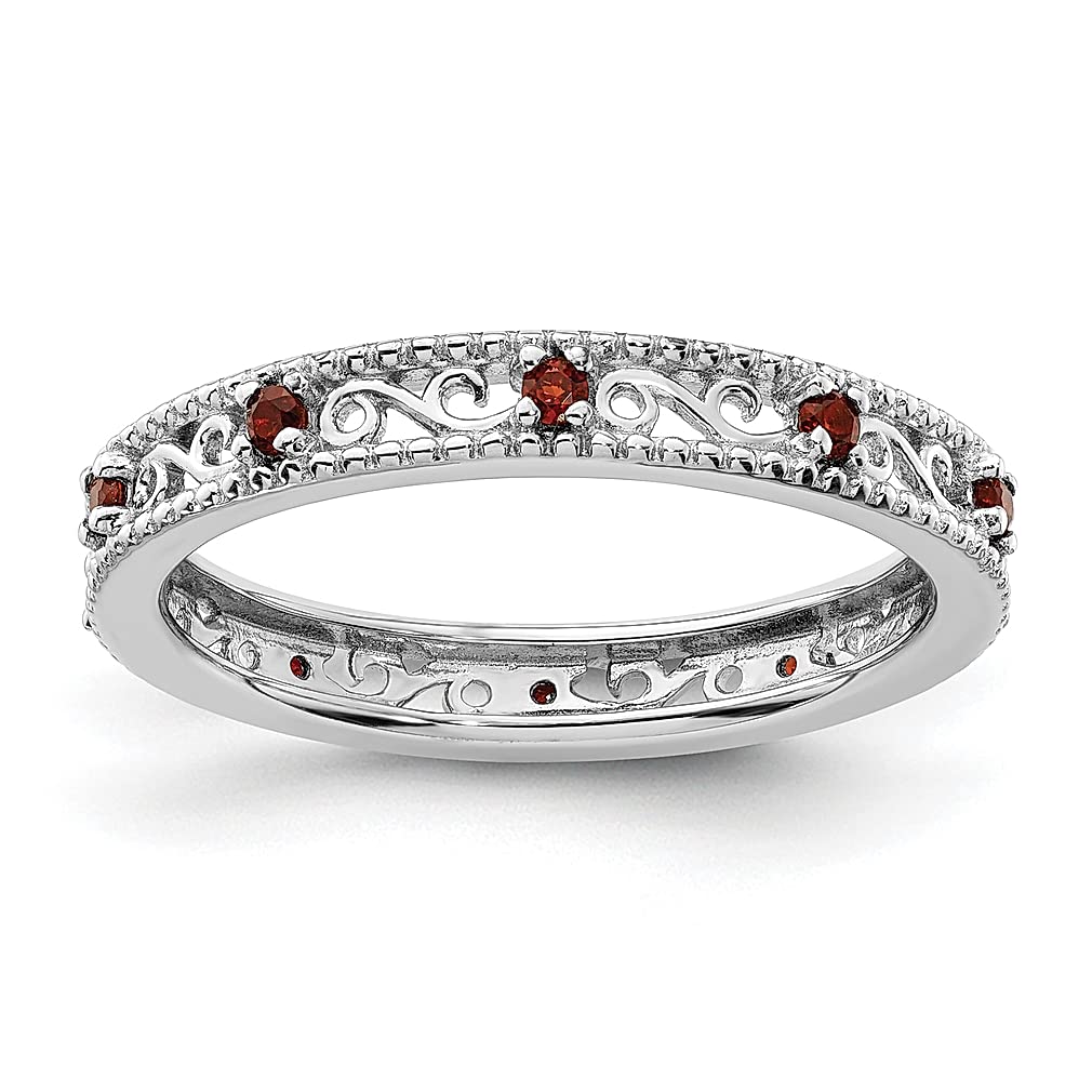 925 Sterling Silver Garnet Stackable Ring - January Birthstone Jewelry for Women | Elegant Gemstone Ring for Everyday Wear, Gift for Her, Anniversary or Birthday Present