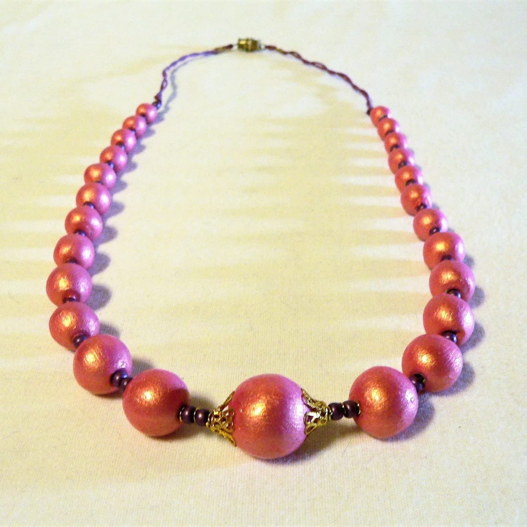 Ceramic Bead Long Necklace for Women - Pink Synthetic Leather Lace Jewelry, 