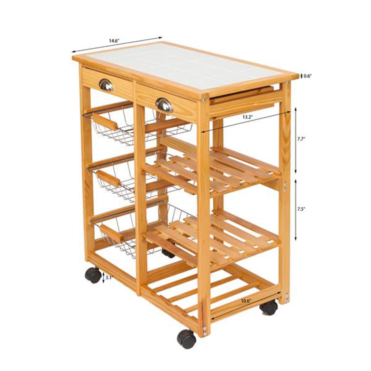 2-Drawer Rolling Kitchen Cart - Large Storage with Wheels for Dining Room