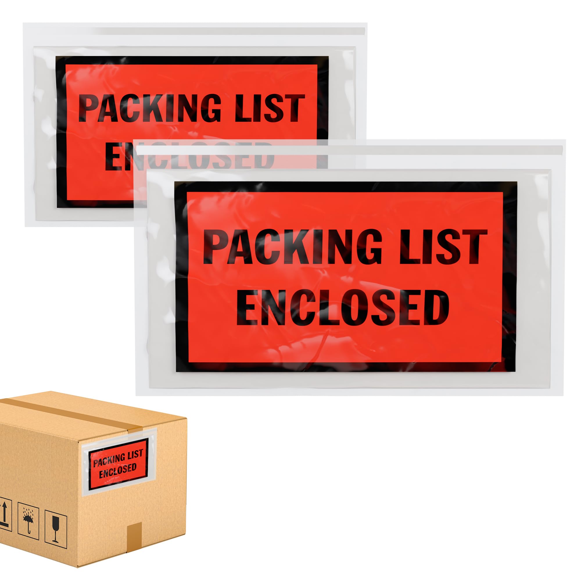 ABC 5x9.5 Inch Self Seal Packing List Envelopes - 1000 Pack Clear, Red & Black 2 Mil Polyethylene Pouches for Shipping, Invoices & Documents - Perfect for Ecommerce, Warehousing & Logistics Businesses