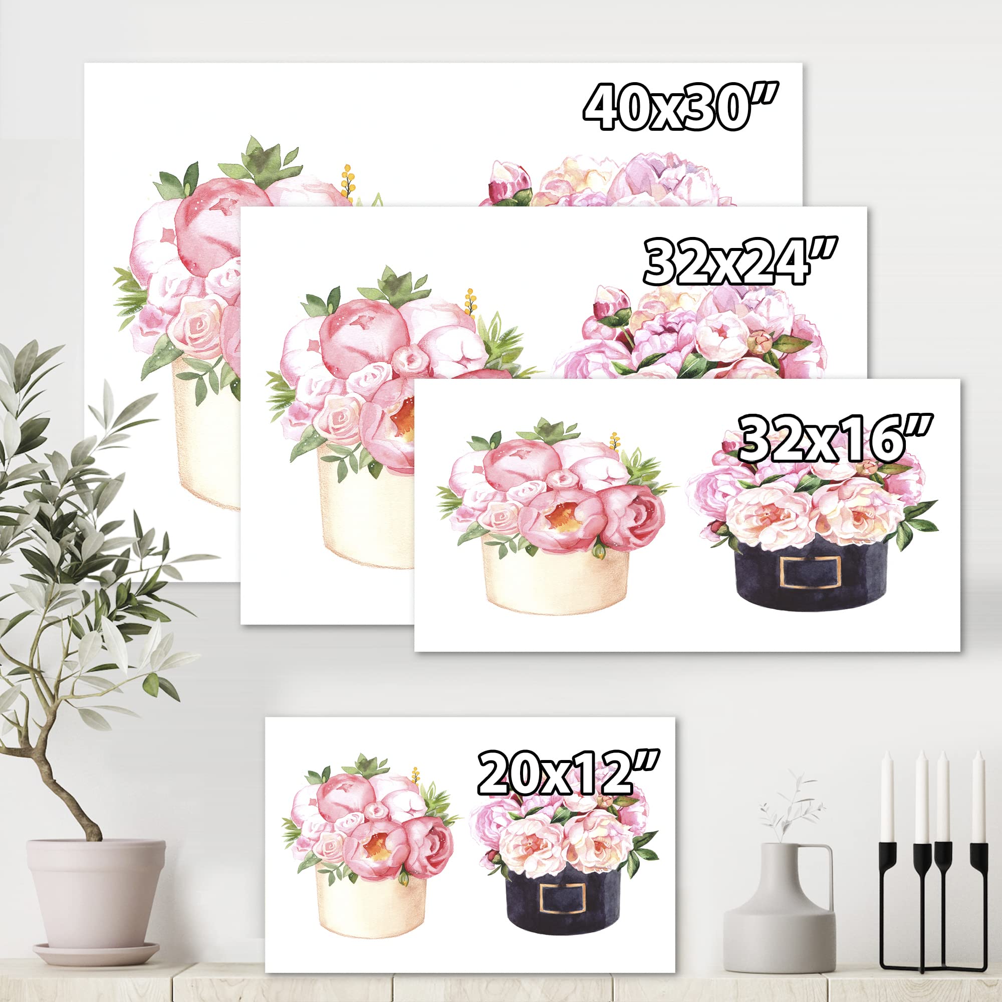 DesignQ Floral Canvas Wall Art - Peonies and Roses Farmhouse Decor for Living Room, Bedroom & Office | Handmade Flower Box Painting