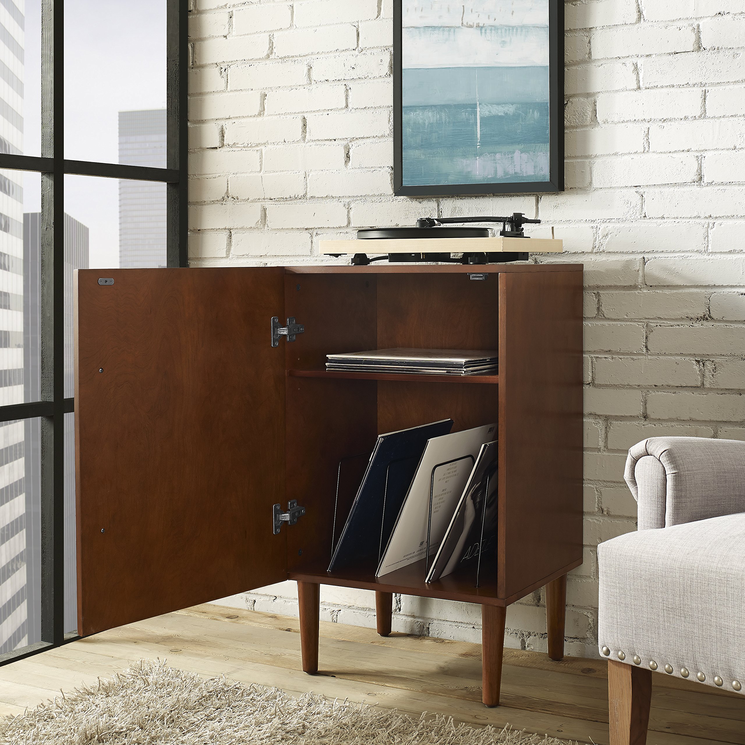 Crosley Everett Vinyl Record Player Stand with Storage - Mahogany Wood Media Console for Turntables & LP Collections | Perfect for Living Room, Home Theater & Music Room Decor