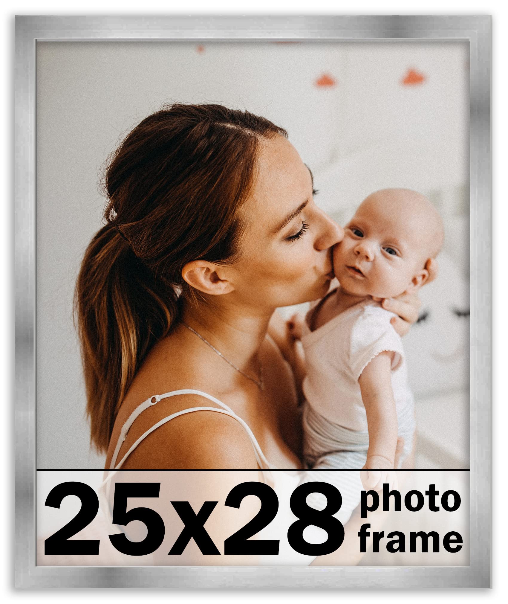 25x28 Inch Stainless Steel Silver Picture Frame - Shatterproof UV Acrylic & Acid-Free Backing Photo Frame for Wall Decor - Perfect for Family Photos, Living Room, Bedroom, Office Display - Ideal for Home Decor, Wedding Gifts & Artwork Protection