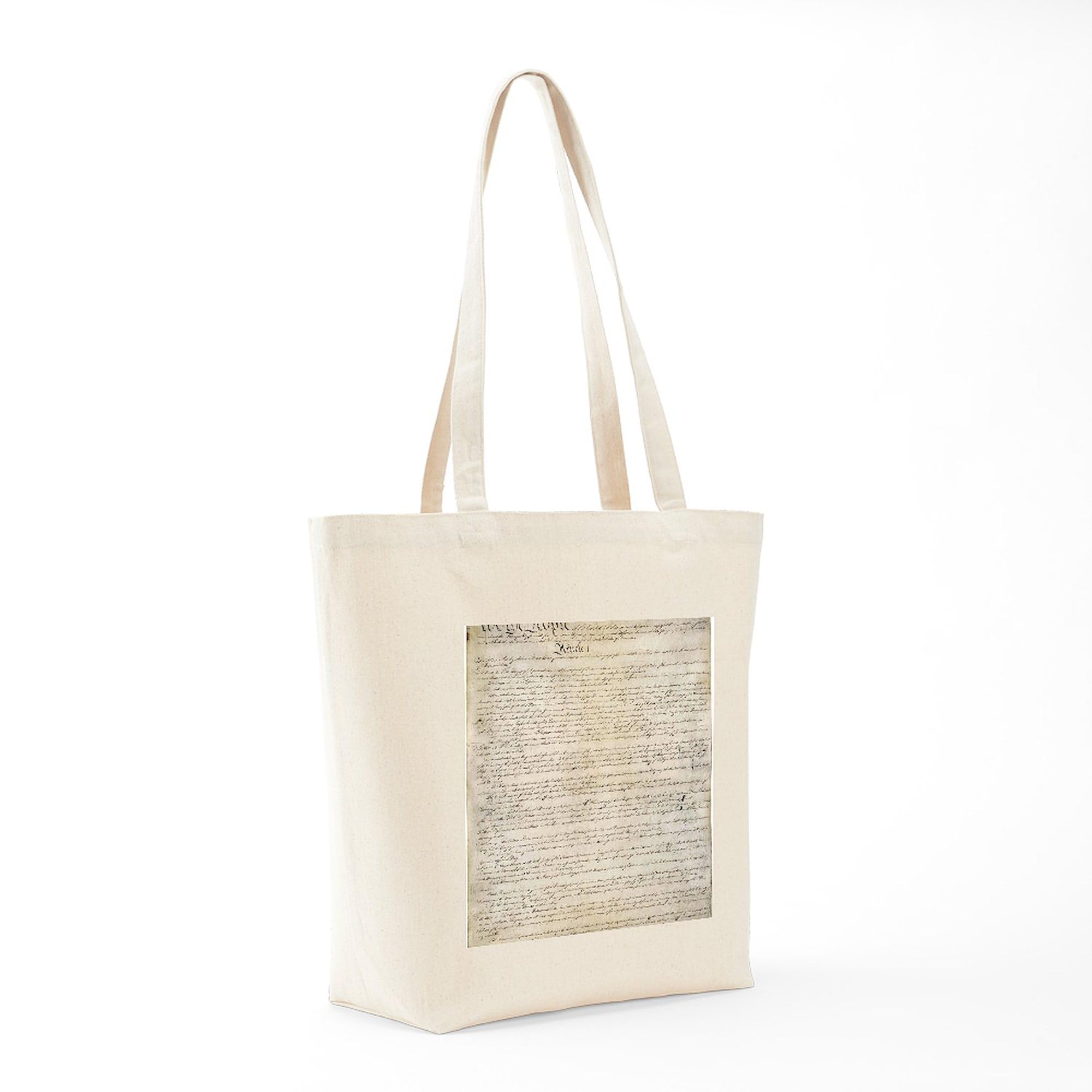 US Constitution Tote Bag - Natural Canvas Reusable Shopping Bag with Pouch | Eco-Friendly Grocery Bag for School, Work & Farmers Market