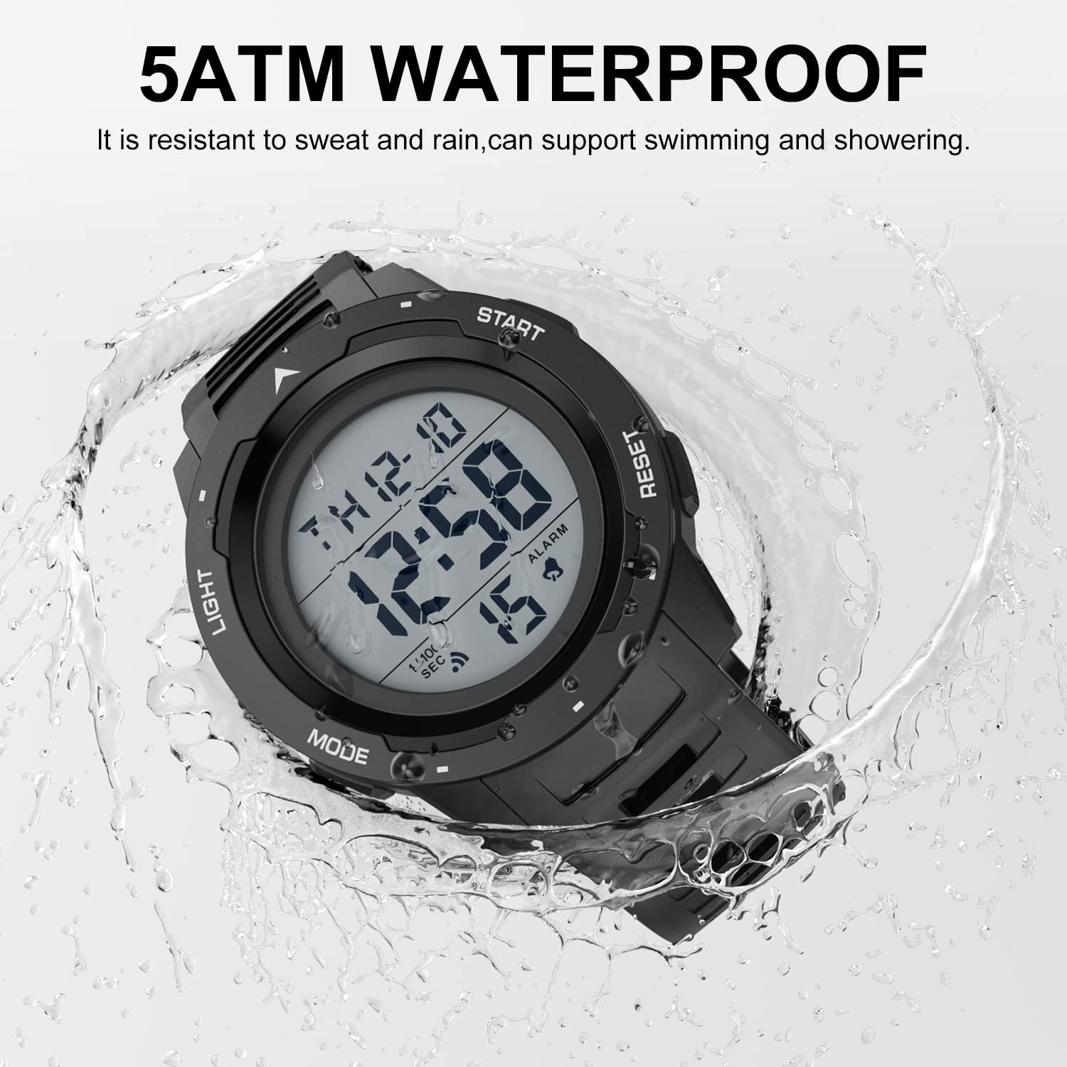 Waterproof Digital Sports Watch for Men - Wide Screen, Easy to Read, Military Style with Rubber Strap - Perfect for Running, Swimming & Outdoor Adventures